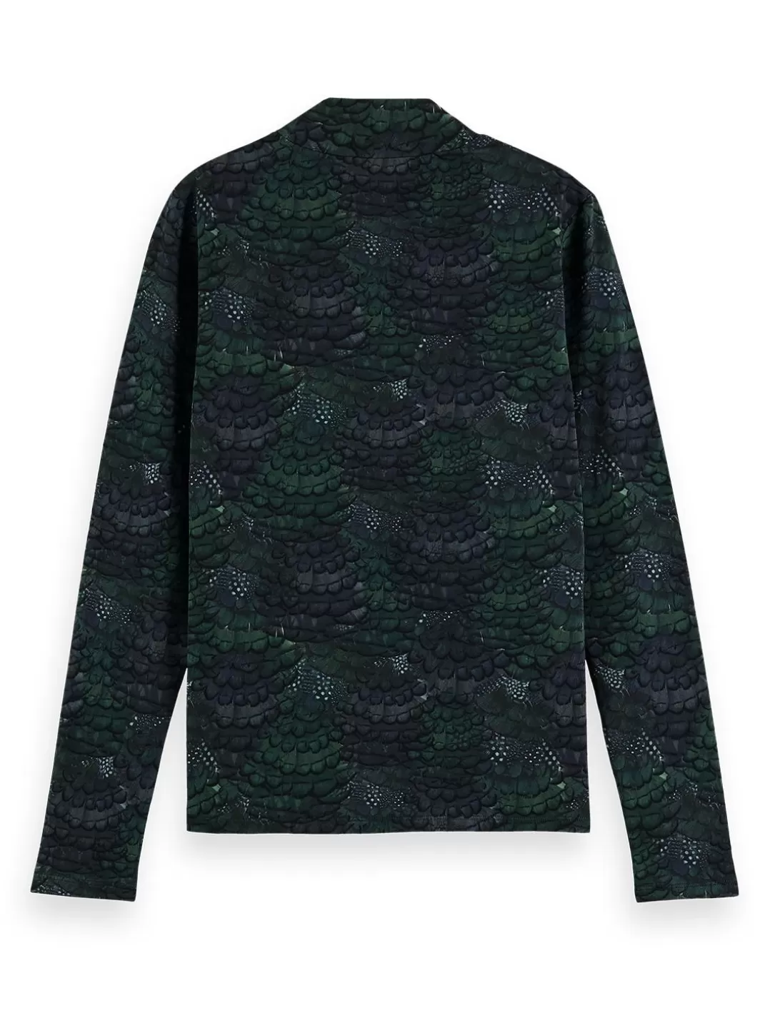 Scotch and Soda All Over Printed Mockneck Long Sleeve T-Shirt Feather Bottle Green Clearance