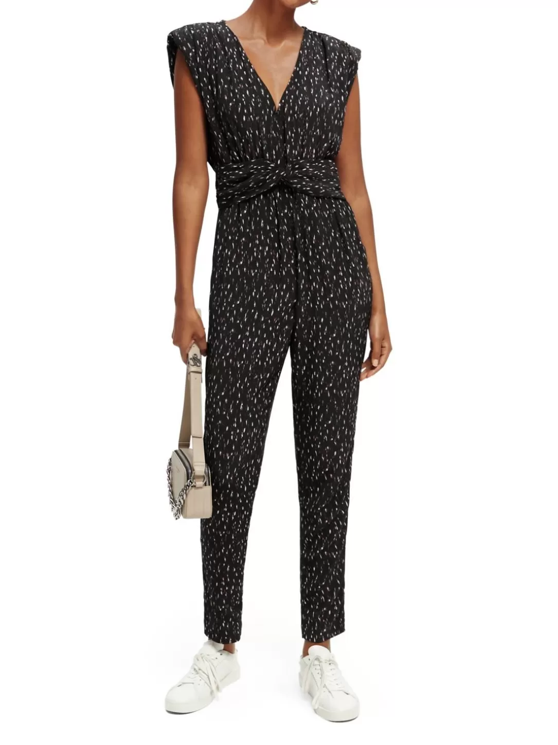 Scotch and Soda Belted V-Neck Jumpsuit Ikat Rain Clearance