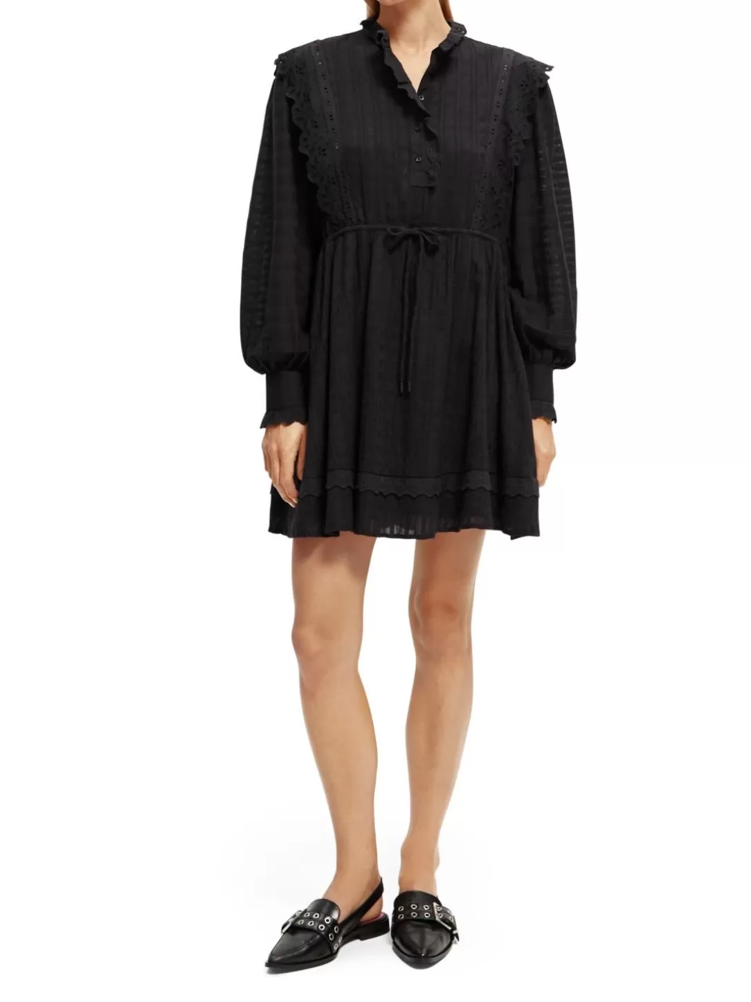 Scotch and Soda Broderie Anglaise Mini Organic Cotton Dress Black Best Sale