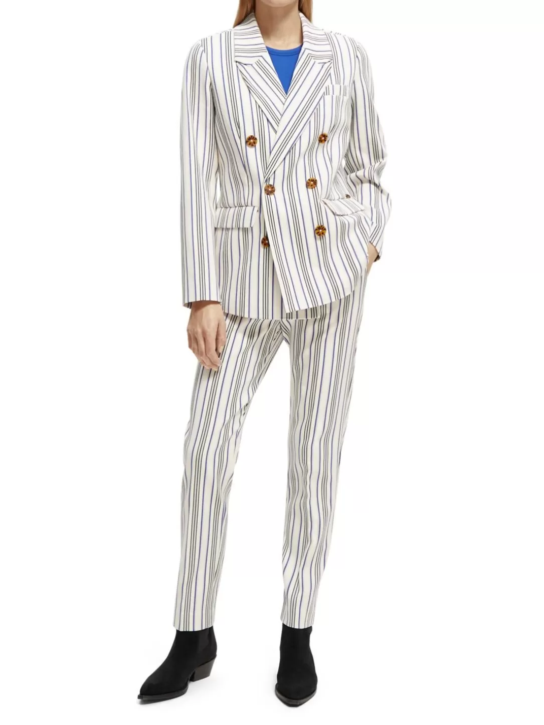 Scotch and Soda Double-Breasted Striped Blazer Blue Pink Stripes Shop