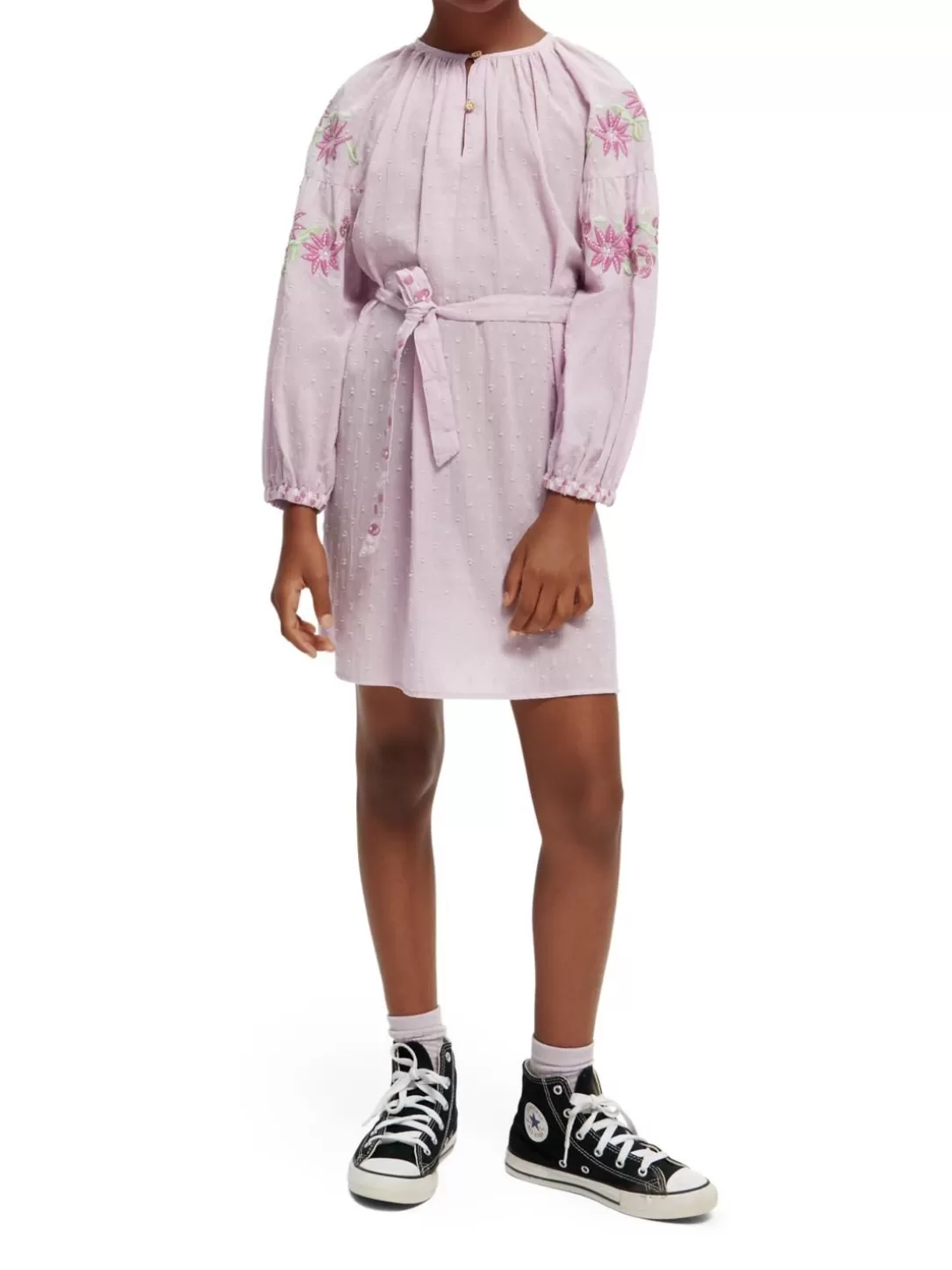 Scotch and Soda Embroidered Organic Cotton Mini Dress Orchid Discount