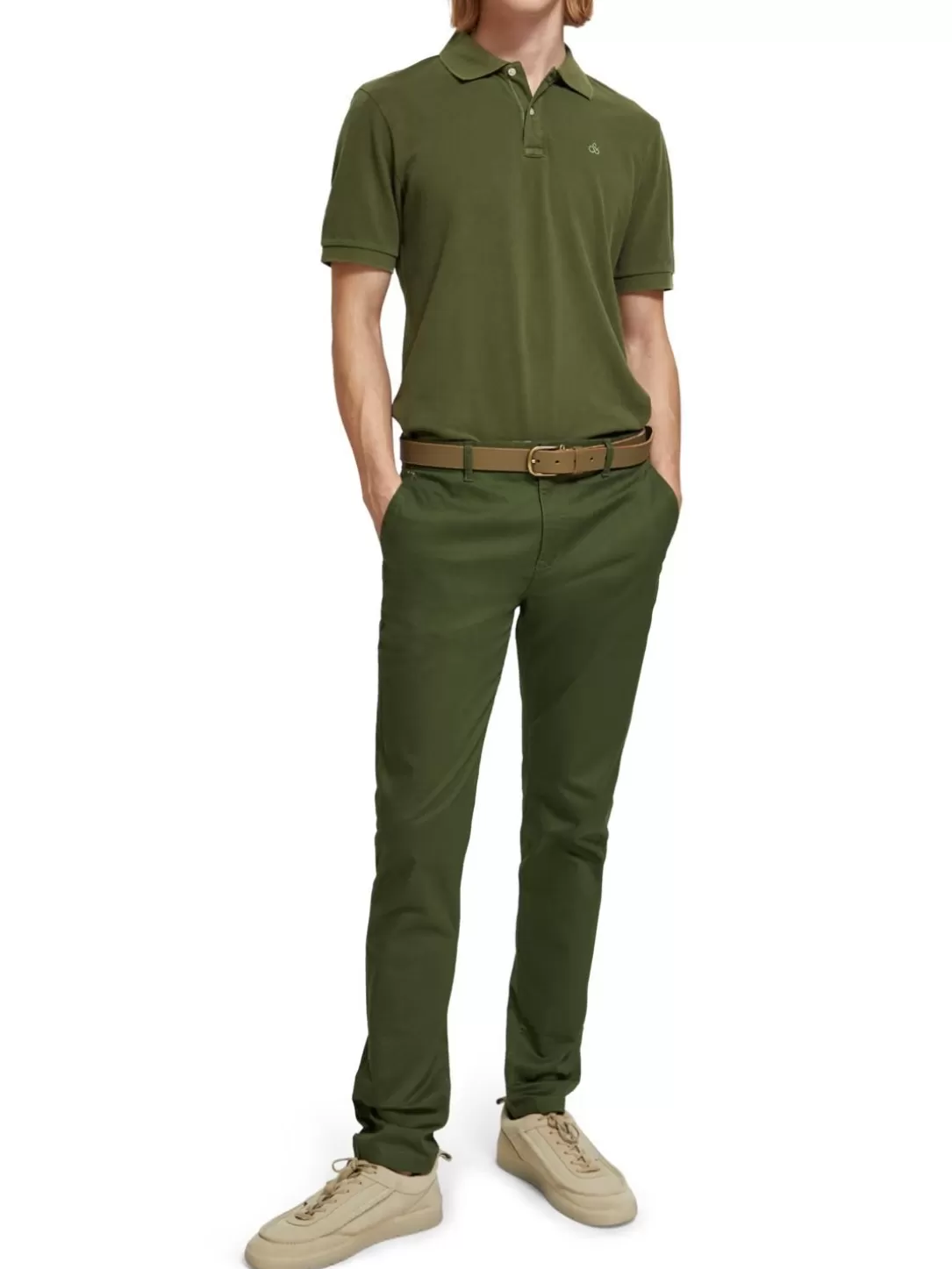 Scotch and Soda Essentials - Mott Super Slim-Fit Stretch Twill Chino Field Green Discount