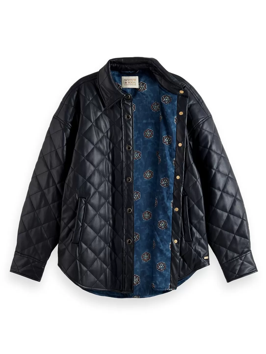 Scotch and Soda Faux Leather Quilted Shirt Jacket Night Shop