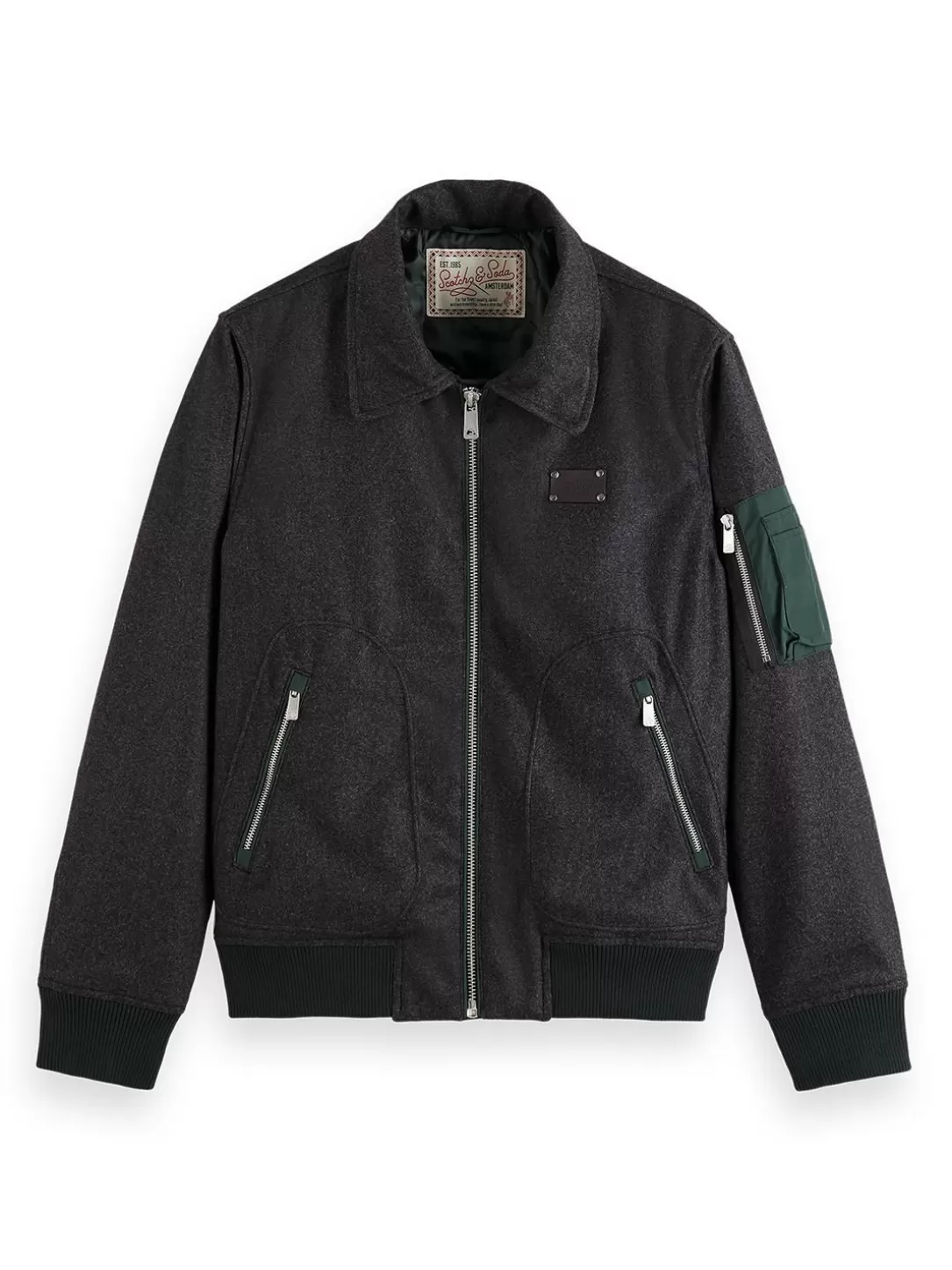 Scotch and Soda Flight Jacket With Detachable Teddy Collar Charcoal Melange Best Sale