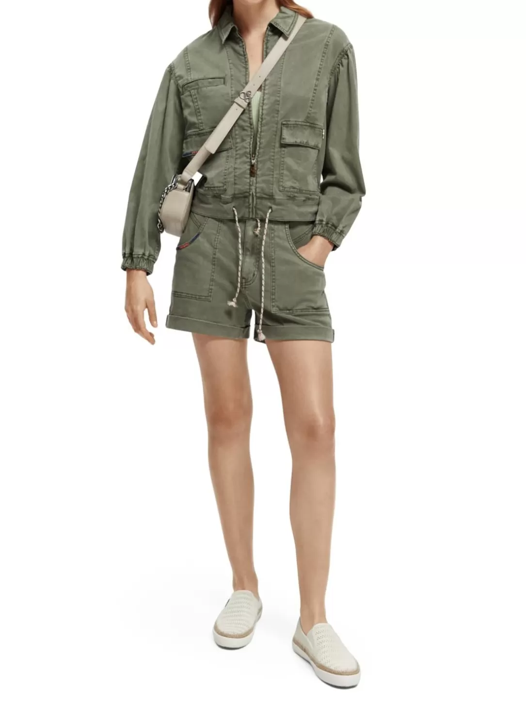 Scotch and Soda Garment-Dyed Utility Jacket Olive Green Clearance