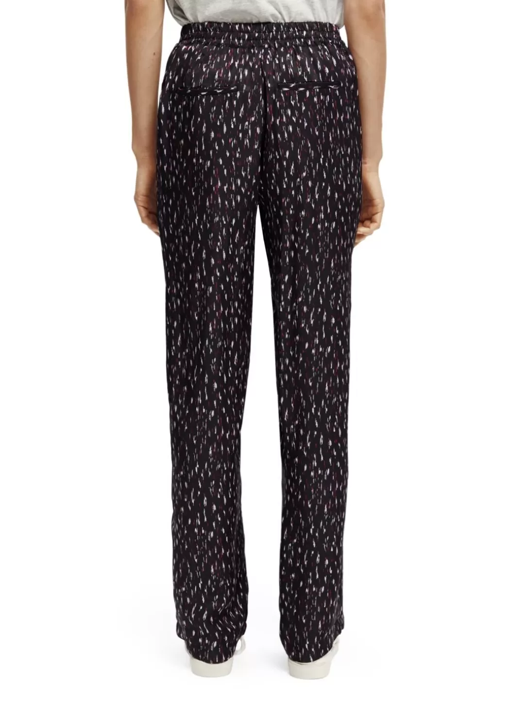 Scotch and Soda Gia Mid-Rise Wide-Leg Printed Elasticated Trousers Ikat Rain Clearance