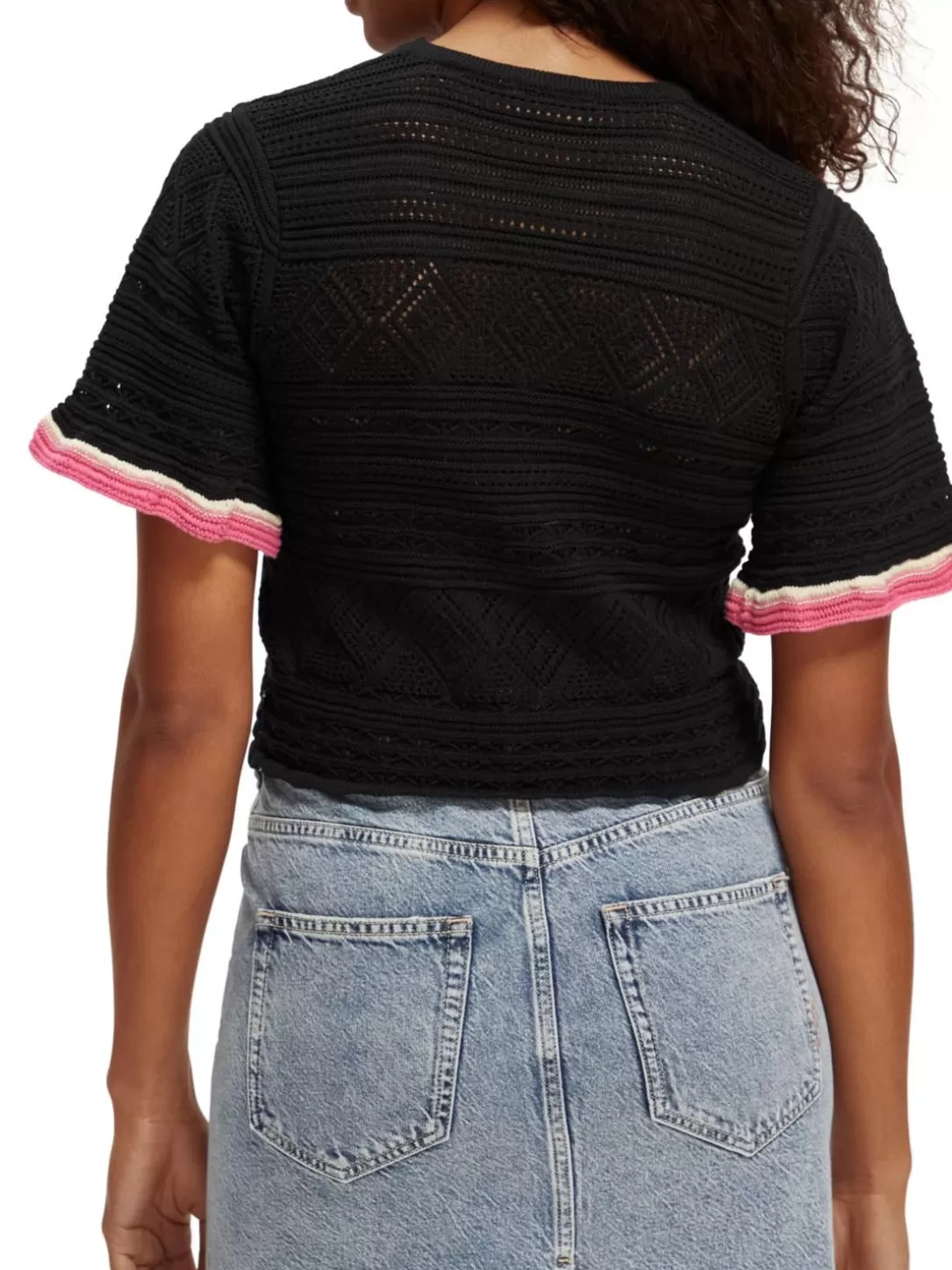 Scotch and Soda Knitted Pointelle Crop Top Black Clearance