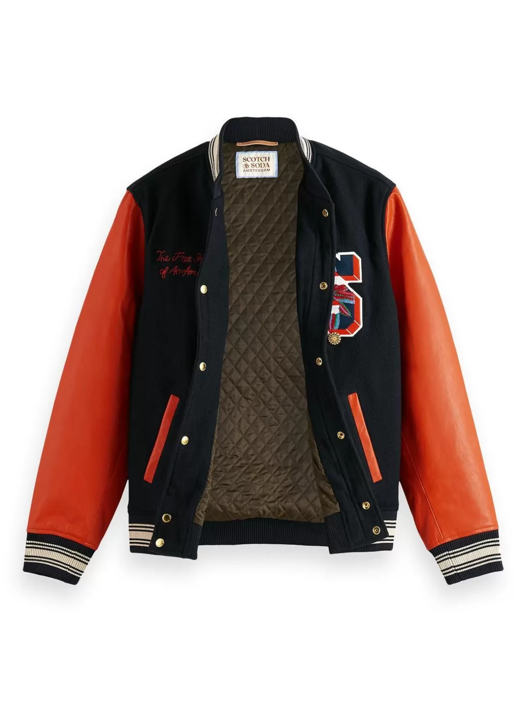 Scotch and Soda Leather College Bomber Night New