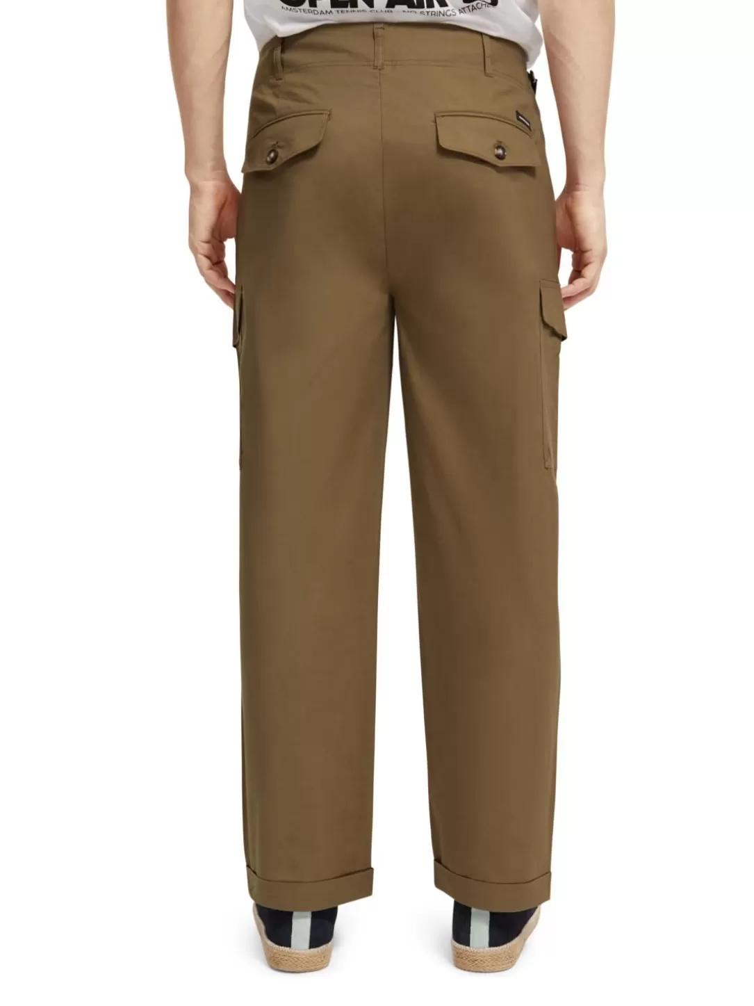 Scotch and Soda Lightweight Poplin Organic Cotton Cargo Trousers Khaki Clearance