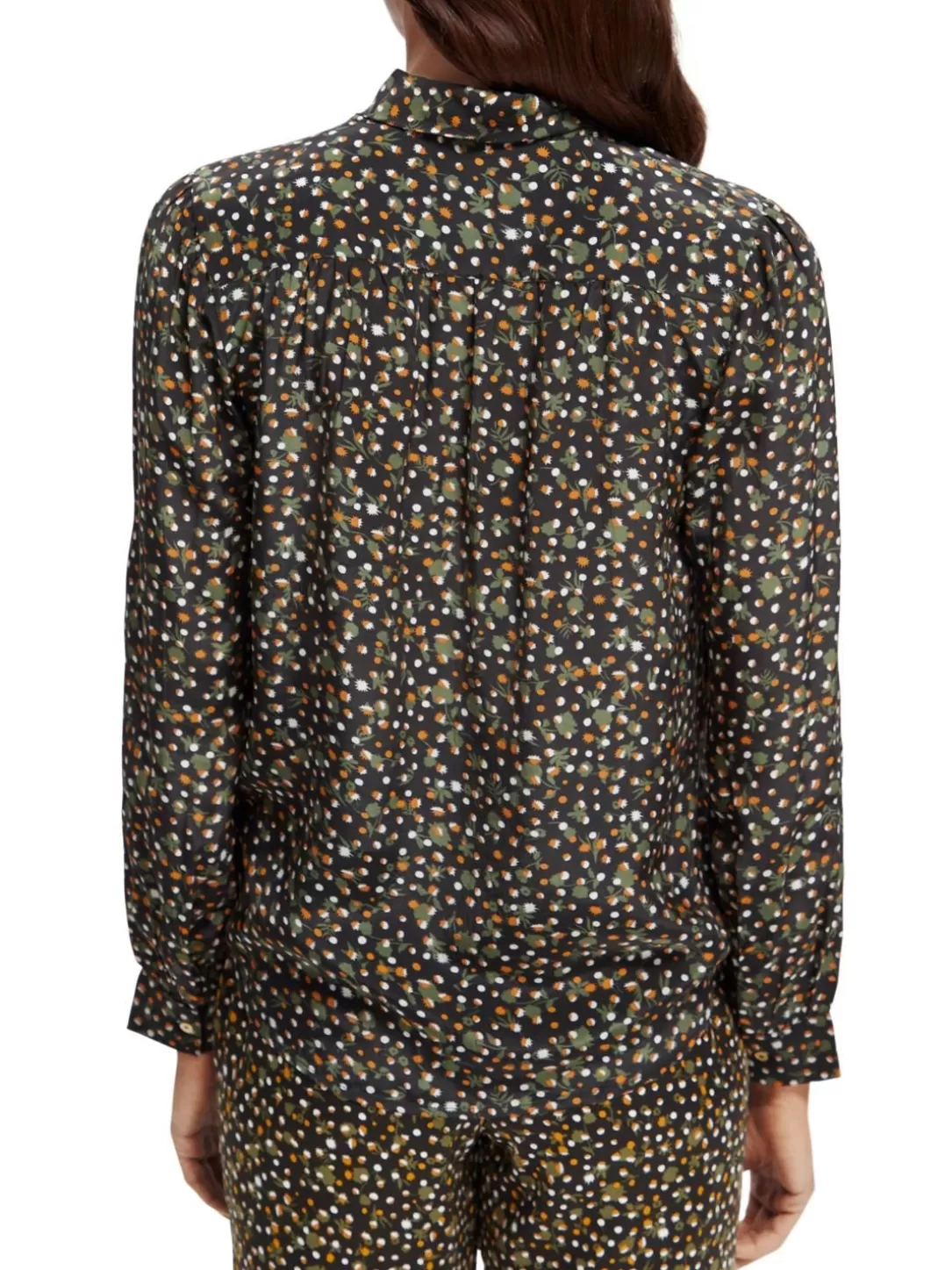 Scotch and Soda Lightweight Shirt With Ribbon Collar Space Floral Cinnamon Spice Fashion