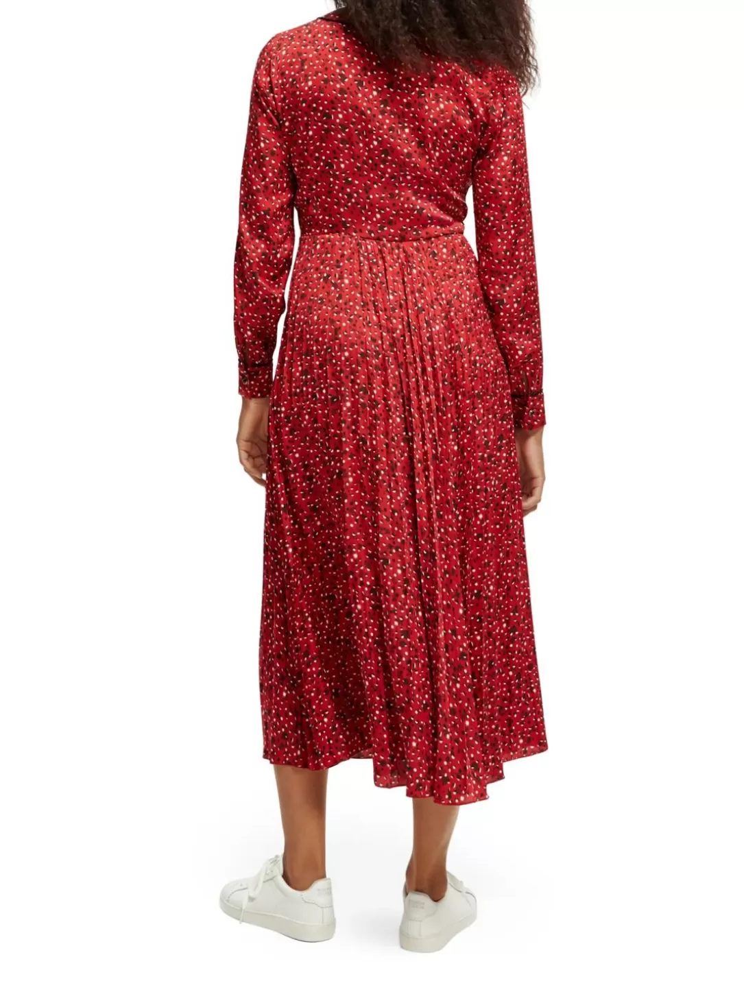 Scotch and Soda Long-Sleeved Pleated Midi Dress Space Floral Electric Red Sale