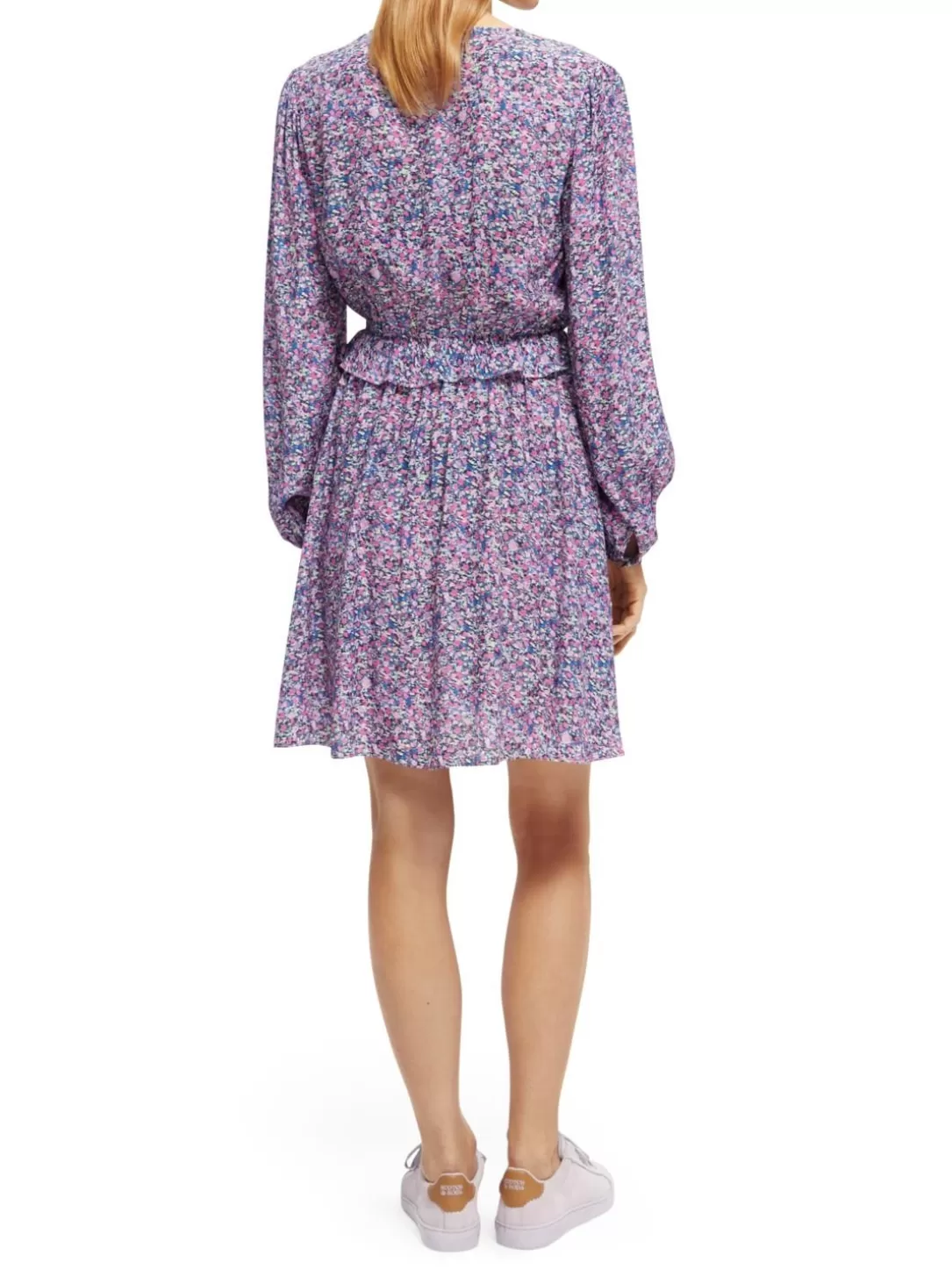 Scotch and Soda Long-Sleeved Printed V-Neck Mini Dress Rosaria Purple Clearance