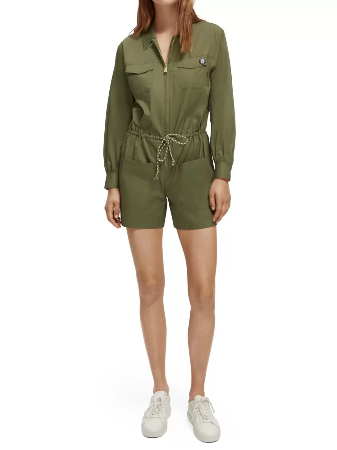 Scotch and Soda Long-Sleeved Utility Playsuit Olive Green New