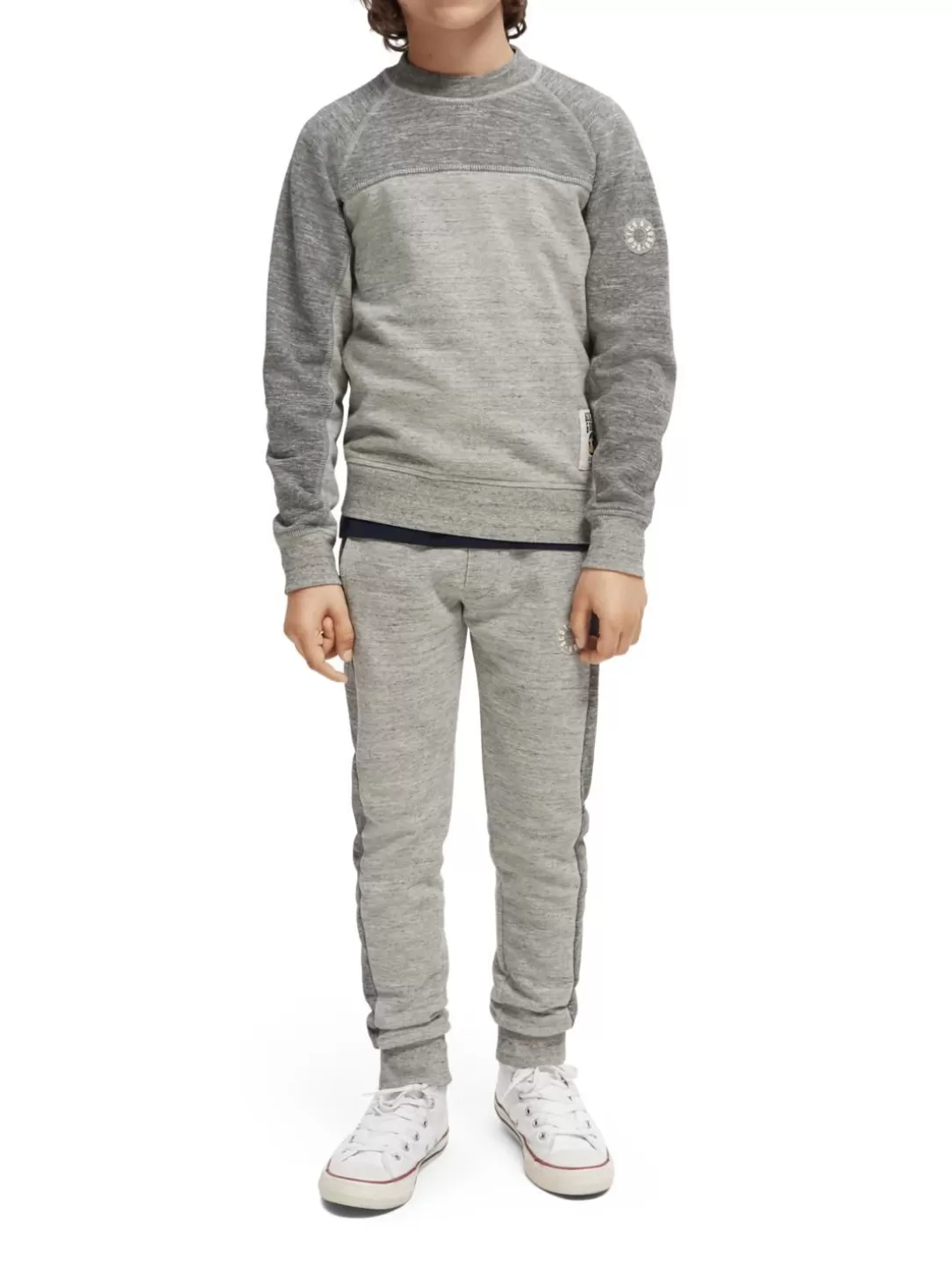 Scotch and Soda Panelled Melange Crewneck Side-Zip Sweatshirt Grey Melange Sale