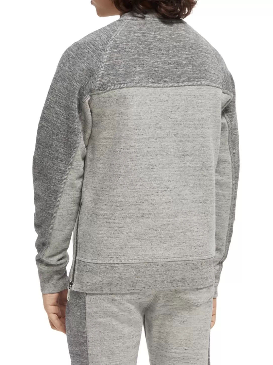 Scotch and Soda Panelled Melange Crewneck Side-Zip Sweatshirt Grey Melange Sale