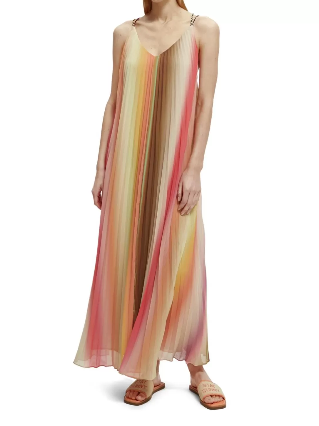 Scotch and Soda Pleated Maxi Strap Dress Rainbow Ombre Flash Sale