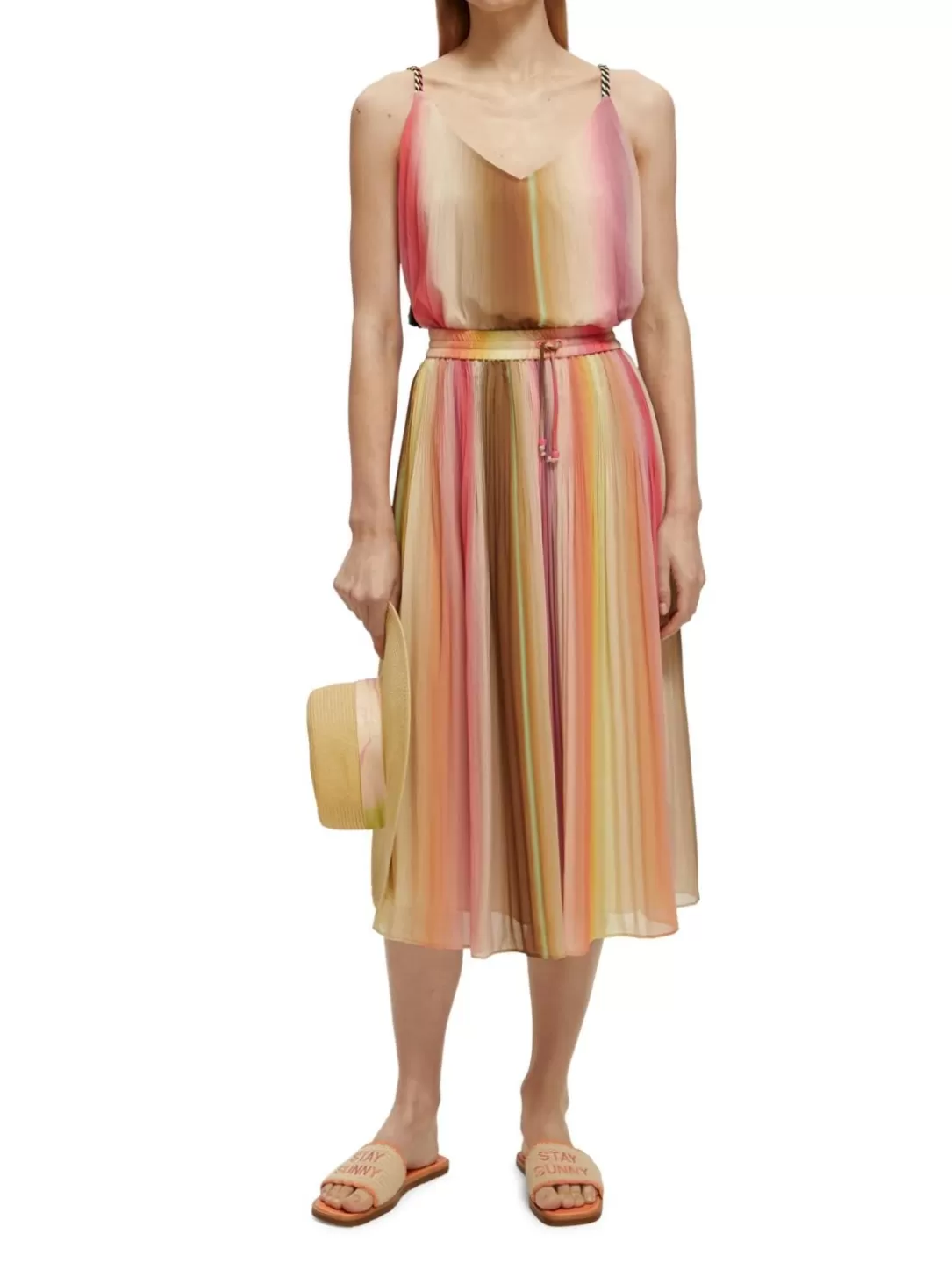 Scotch and Soda Pleated Midi Skirt Rainbow Ombre Outlet