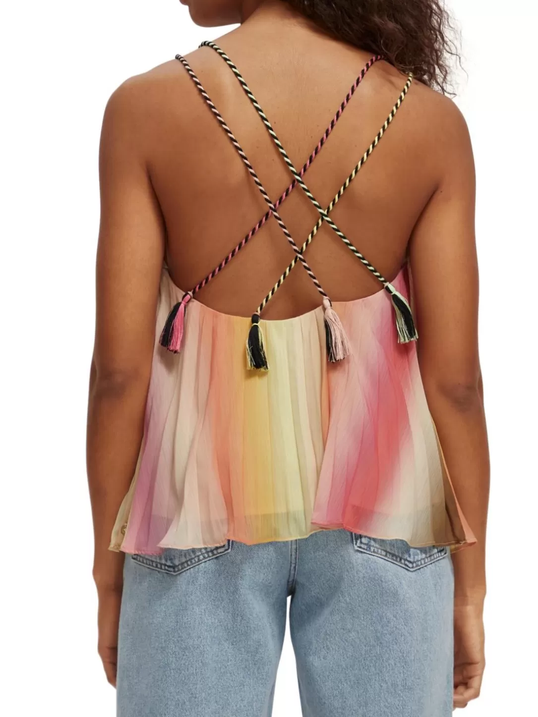 Scotch and Soda Pleated V-Neck Tank Top Rainbow Ombre Cheap