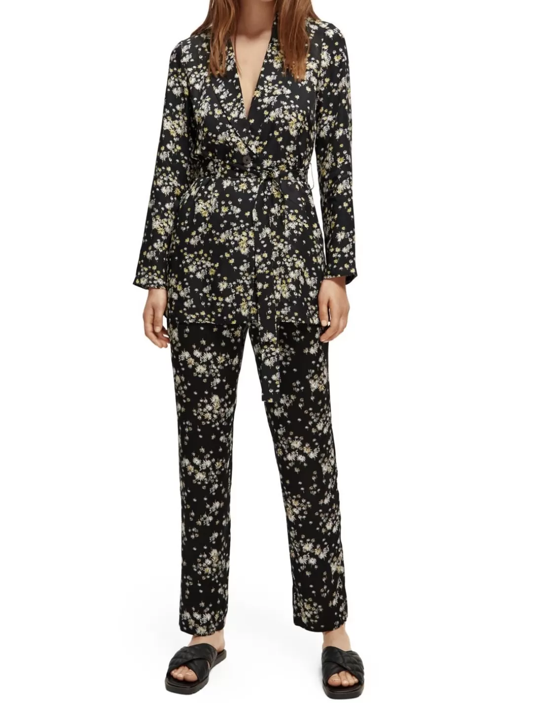 Scotch and Soda Printed Draped Blazer Dandelion Black Fashion