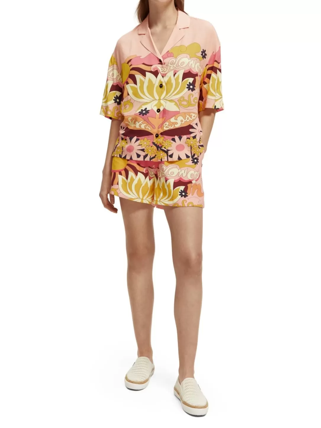 Scotch and Soda Printed Elasticated Waistband Shorts Blush Peach Clearance