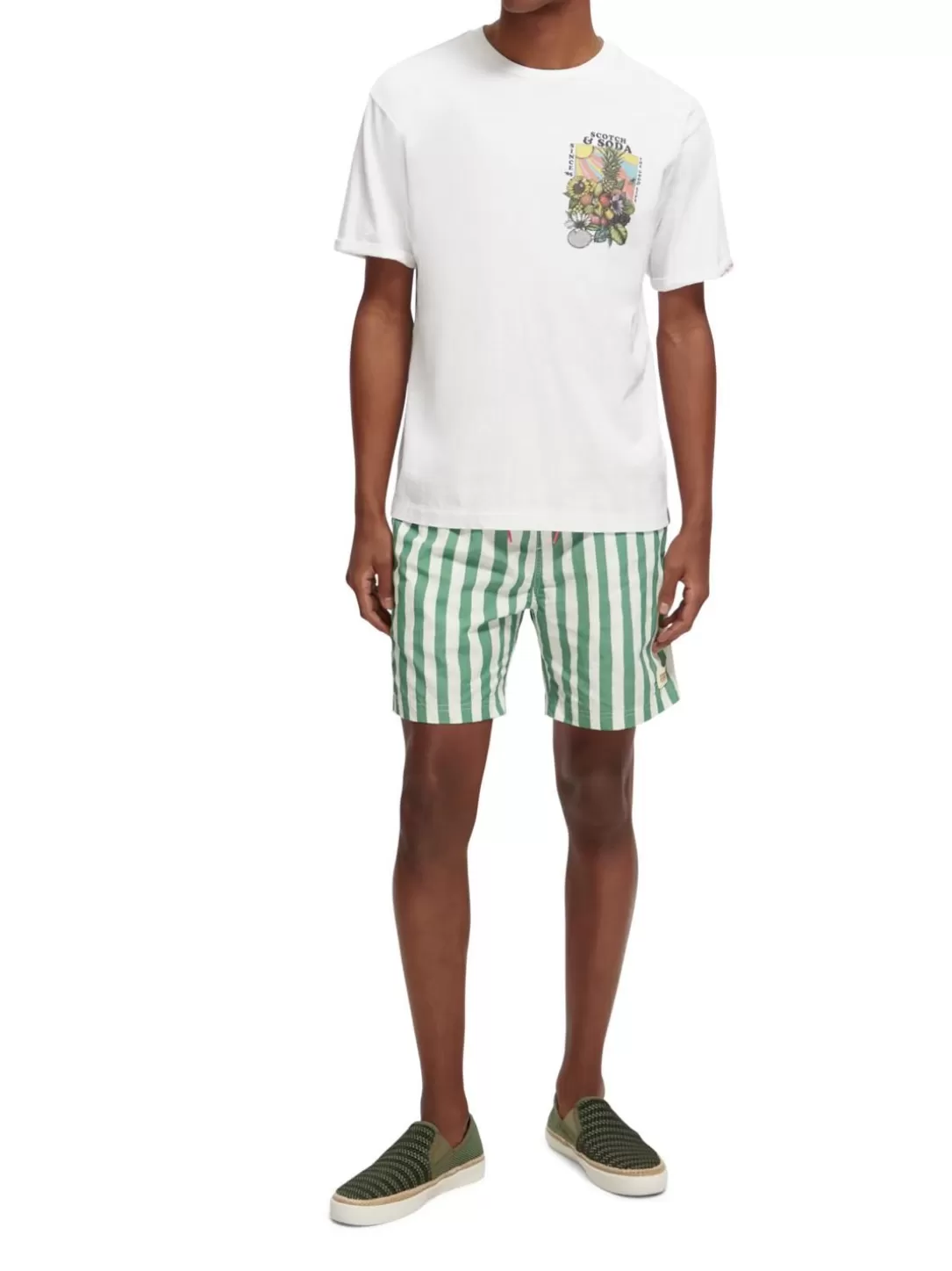 Scotch and Soda Printed Mid-Length Swim Shorts Green Tie Dye Stripe Best Sale