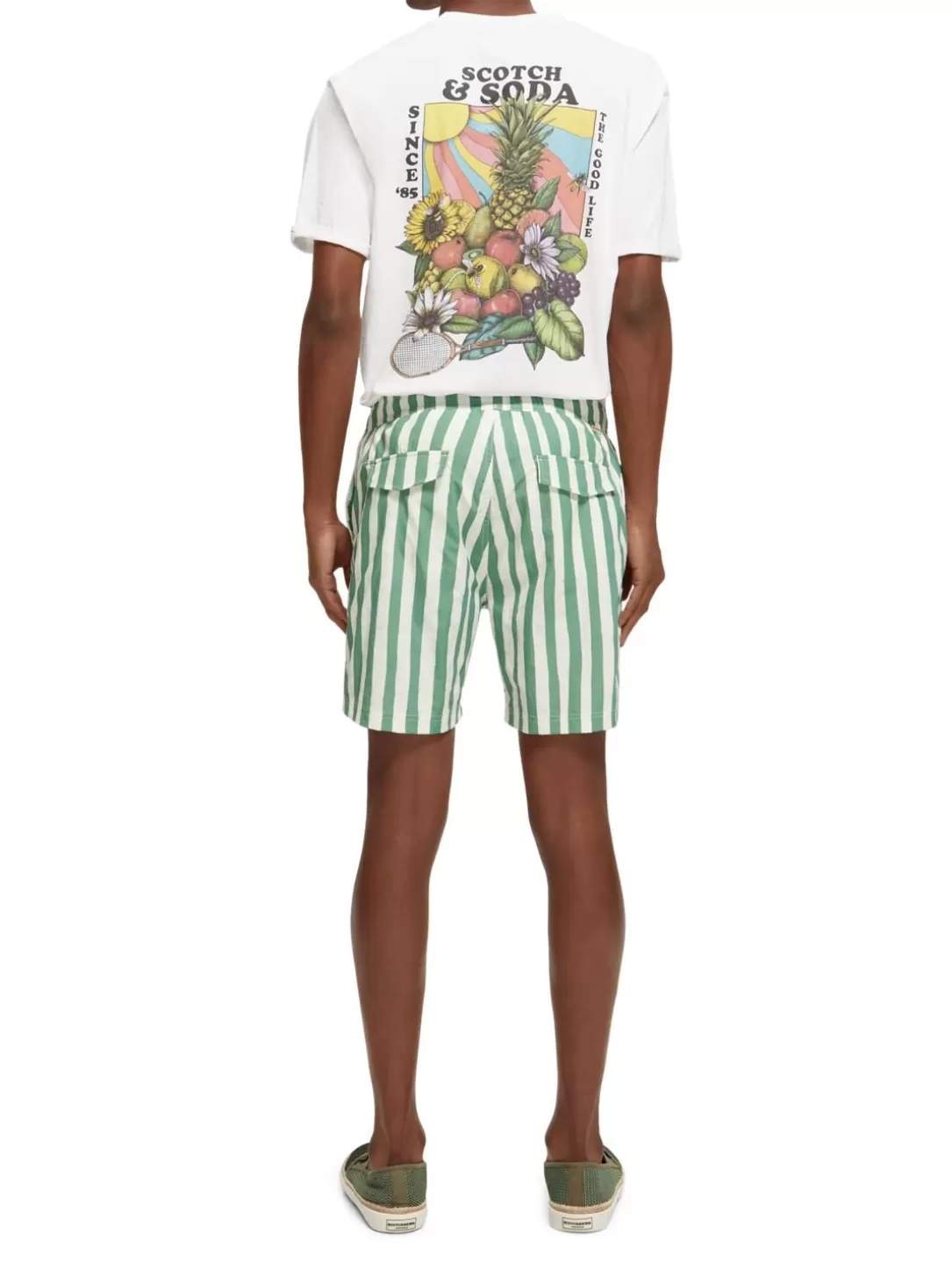 Scotch and Soda Printed Mid-Length Swim Shorts Green Tie Dye Stripe Best Sale