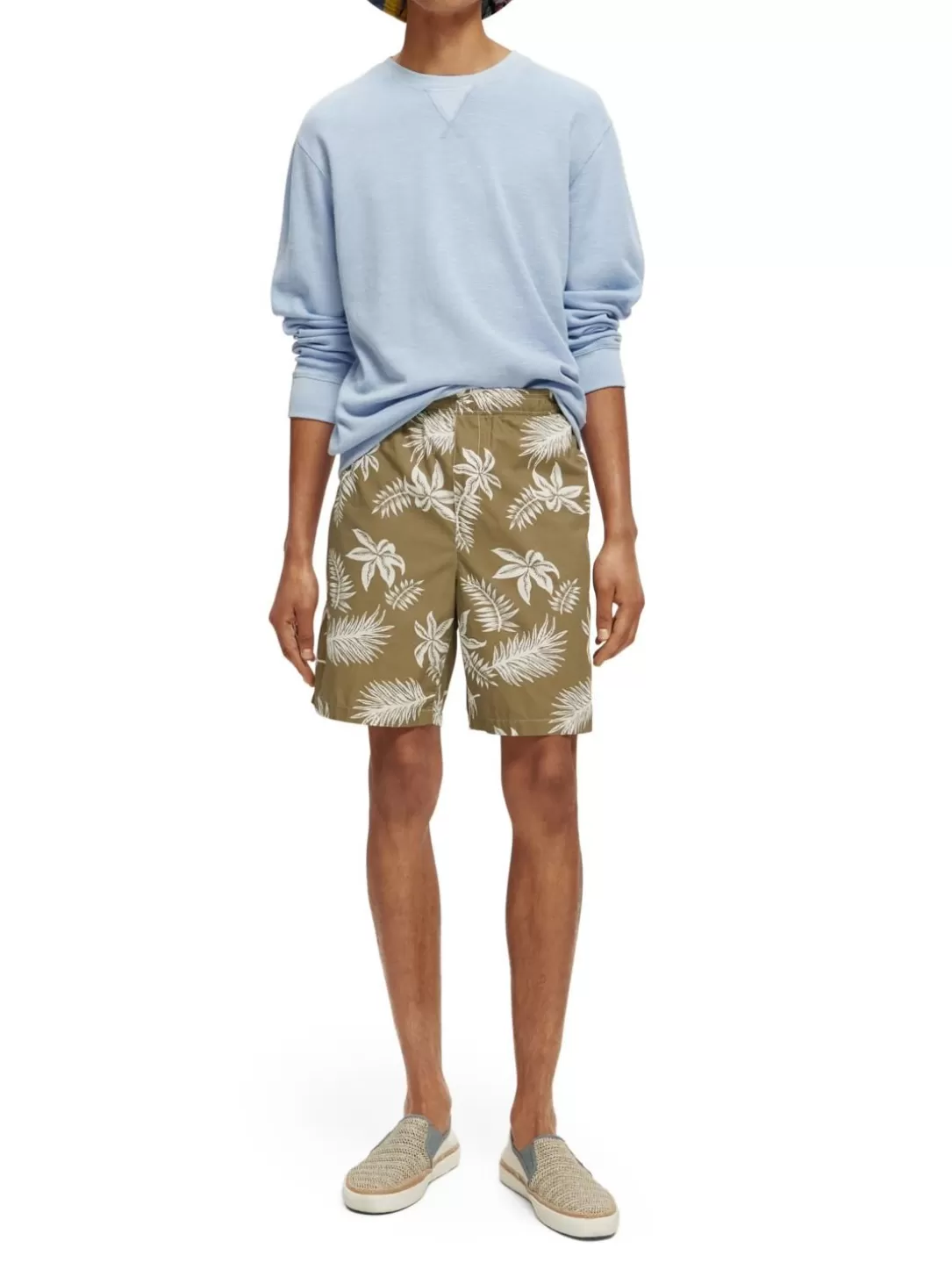 Scotch and Soda Printed Poplin Bermuda Shorts Khaki Leaf Best Sale