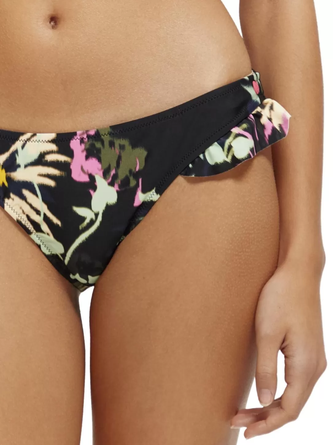 Scotch and Soda Printed Ruffled Bikini Bottom Aster Black Cheap