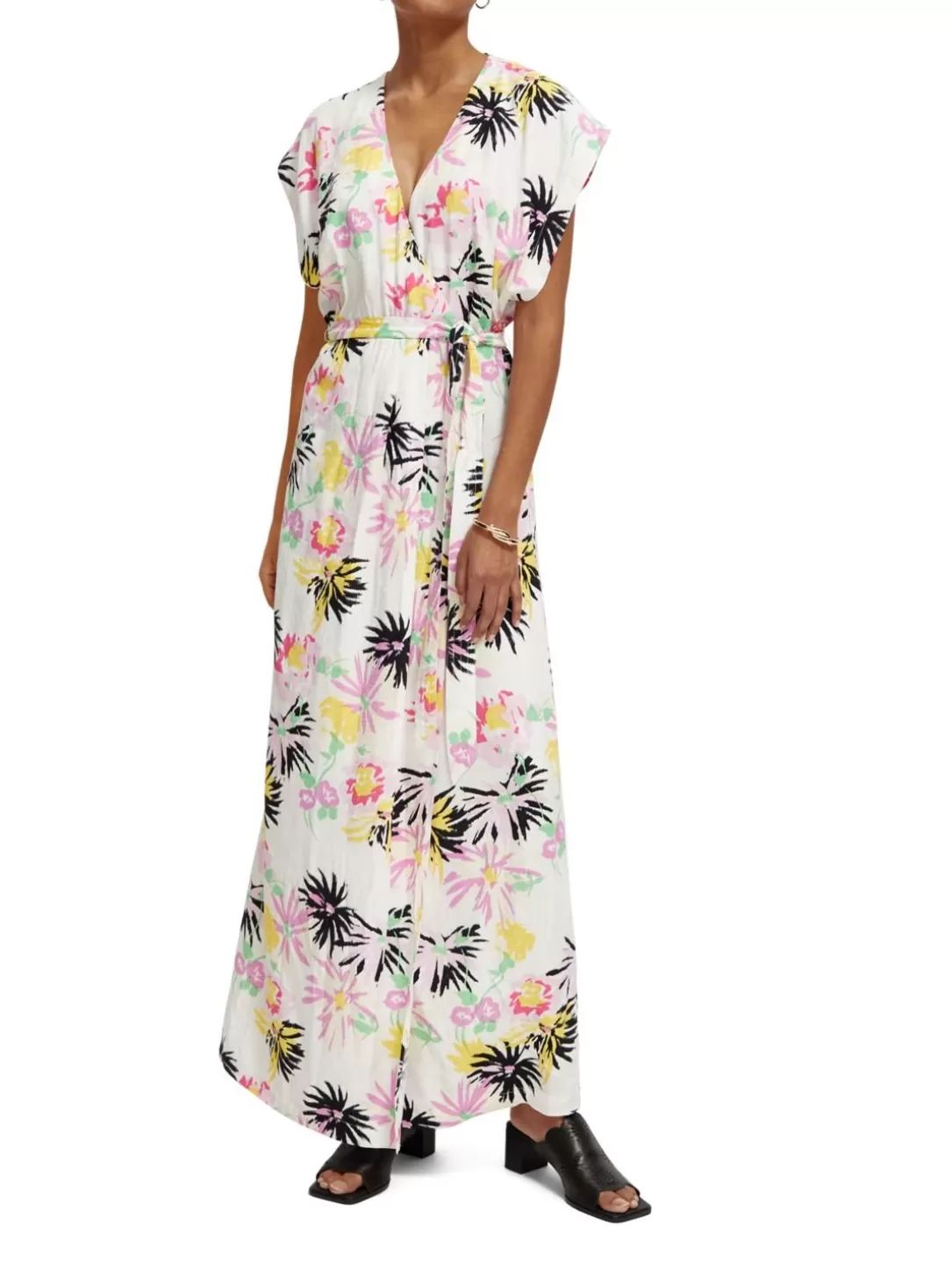 Scotch and Soda Printed V-Neck Maxi Dress Aster White Hot