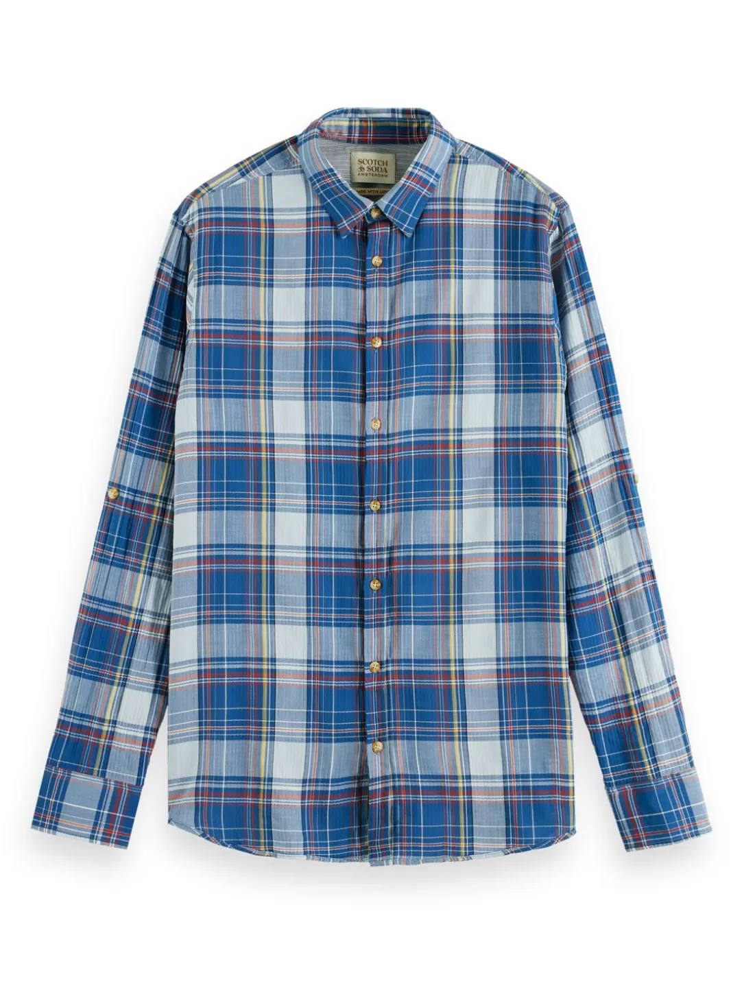 Scotch and Soda Regular Fit Checked Seersucker Shirt Blue/Multi Check Outlet