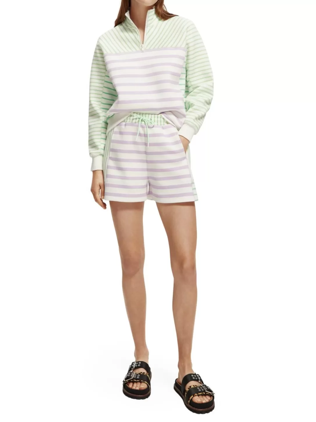 Scotch and Soda Relaxed Fit Half-Zip Sweatshirt Striped Outlet