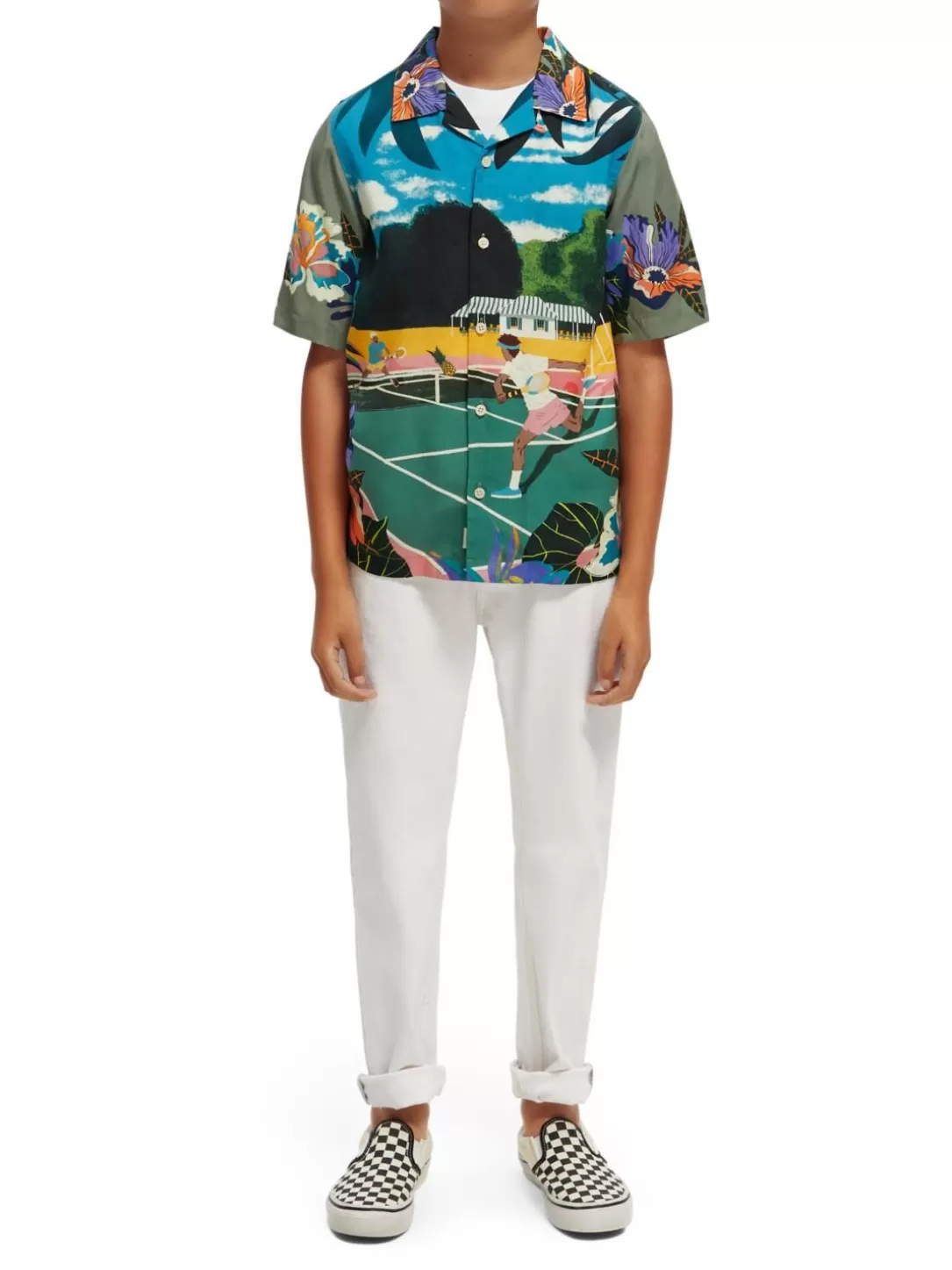 Scotch and Soda Relaxed Fit Printed Camp Shirt Tennis Print New