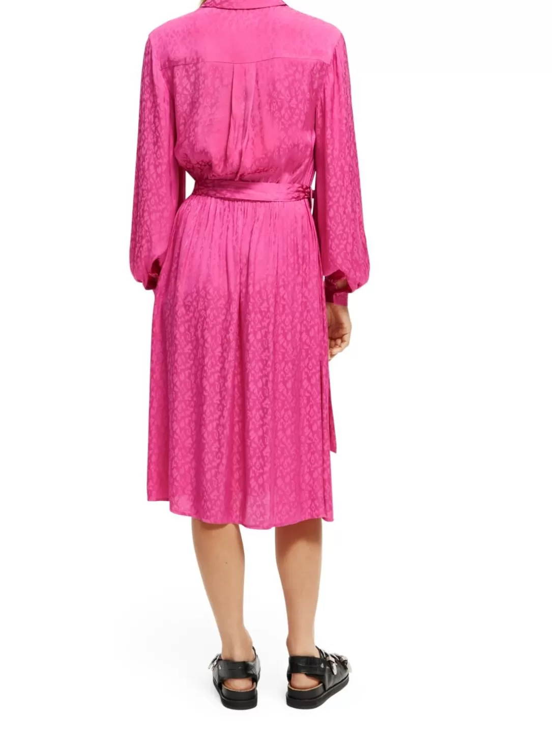 Scotch and Soda Relaxed Fit Printed Midi Jacquard Shirt Dress Fuchsia Cheap