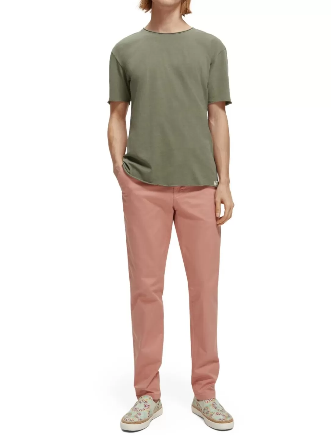 Scotch and Soda Relaxed Fit Raw Edge T-Shirt Army Clearance