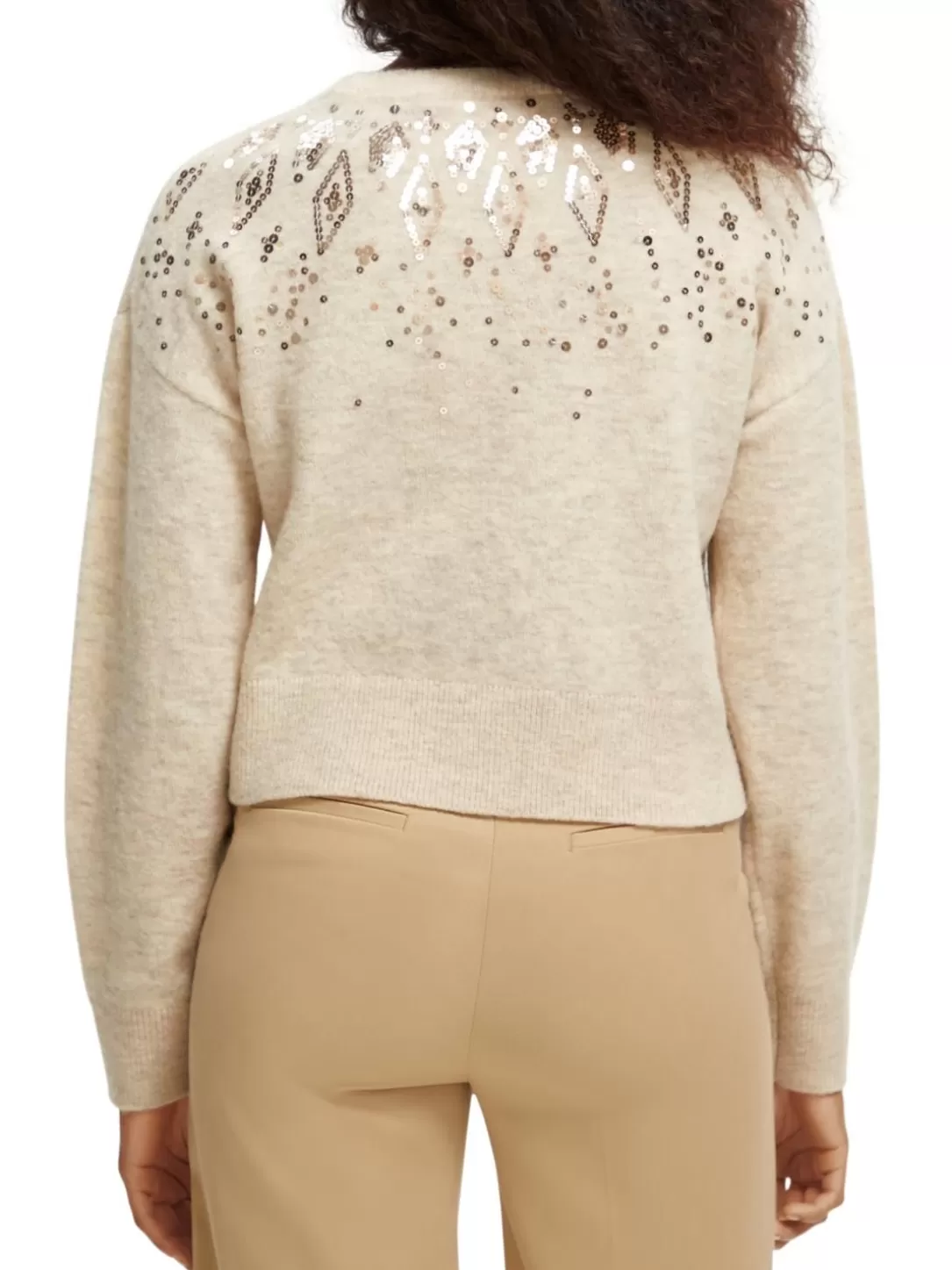 Scotch and Soda Relaxed Fit Wool-Blend Sequined Sweater Cream Moon Melange New