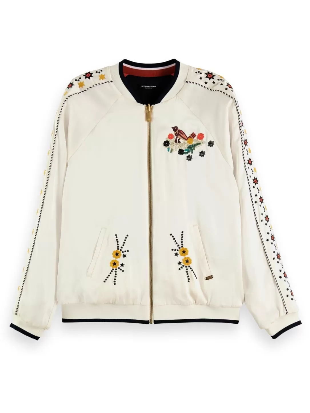 Scotch and Soda Reversible Embroidered Bomber Jacket Ecru Hot