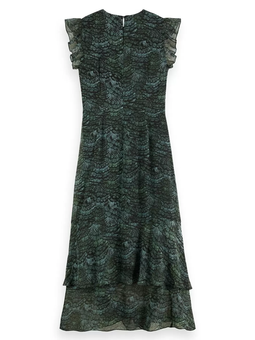 Scotch and Soda Sleeveless Midi Flounce Dress Feather Bottle Green Cheap