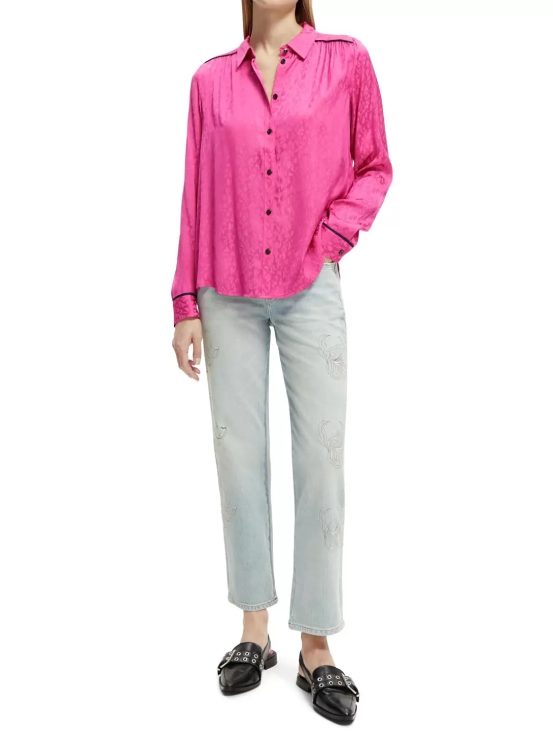 Scotch and Soda Slim Fit Piped Shirt Fuchsia Sale