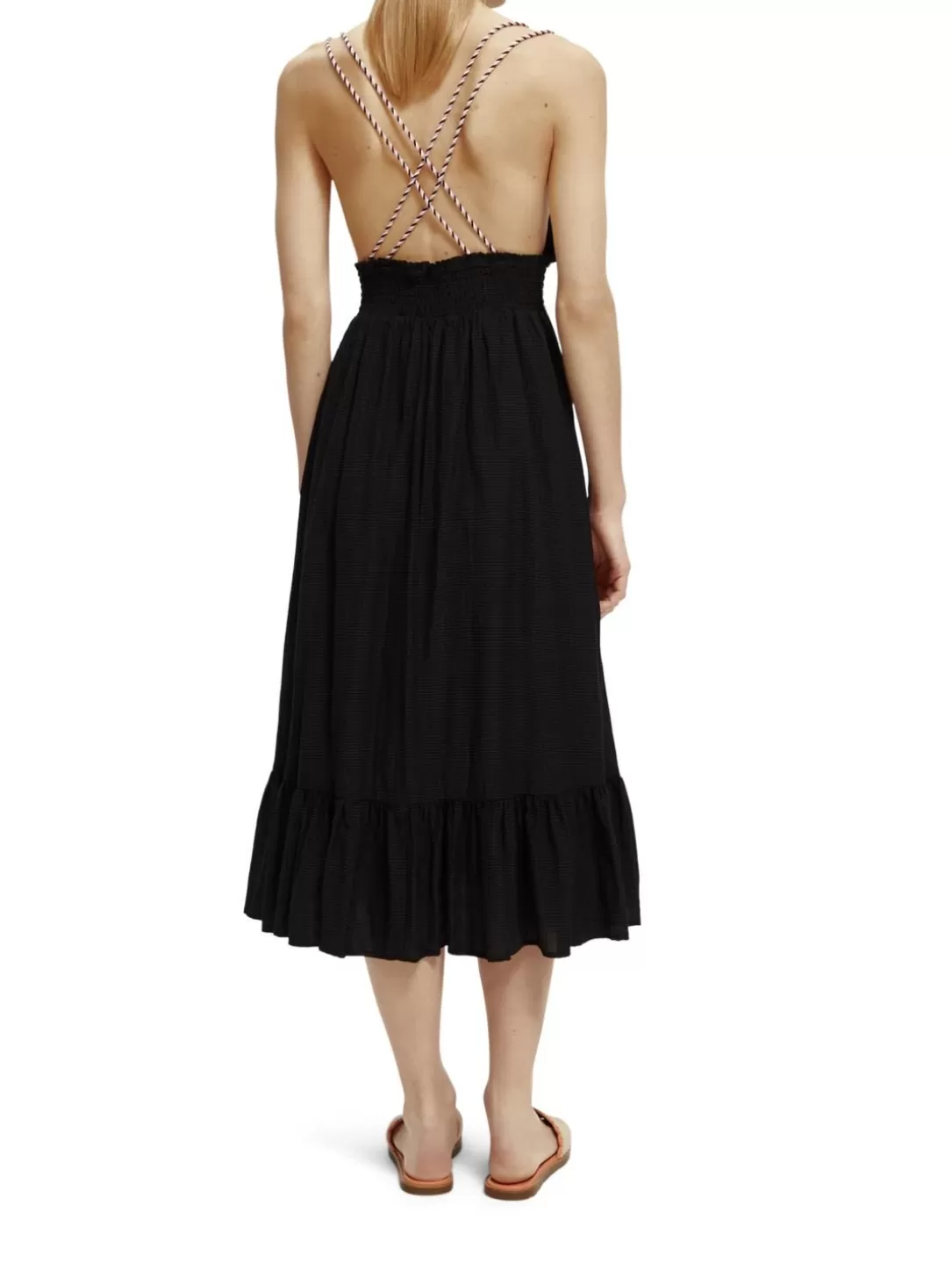 Scotch and Soda Smocked Midi Strap Dress Black Flash Sale