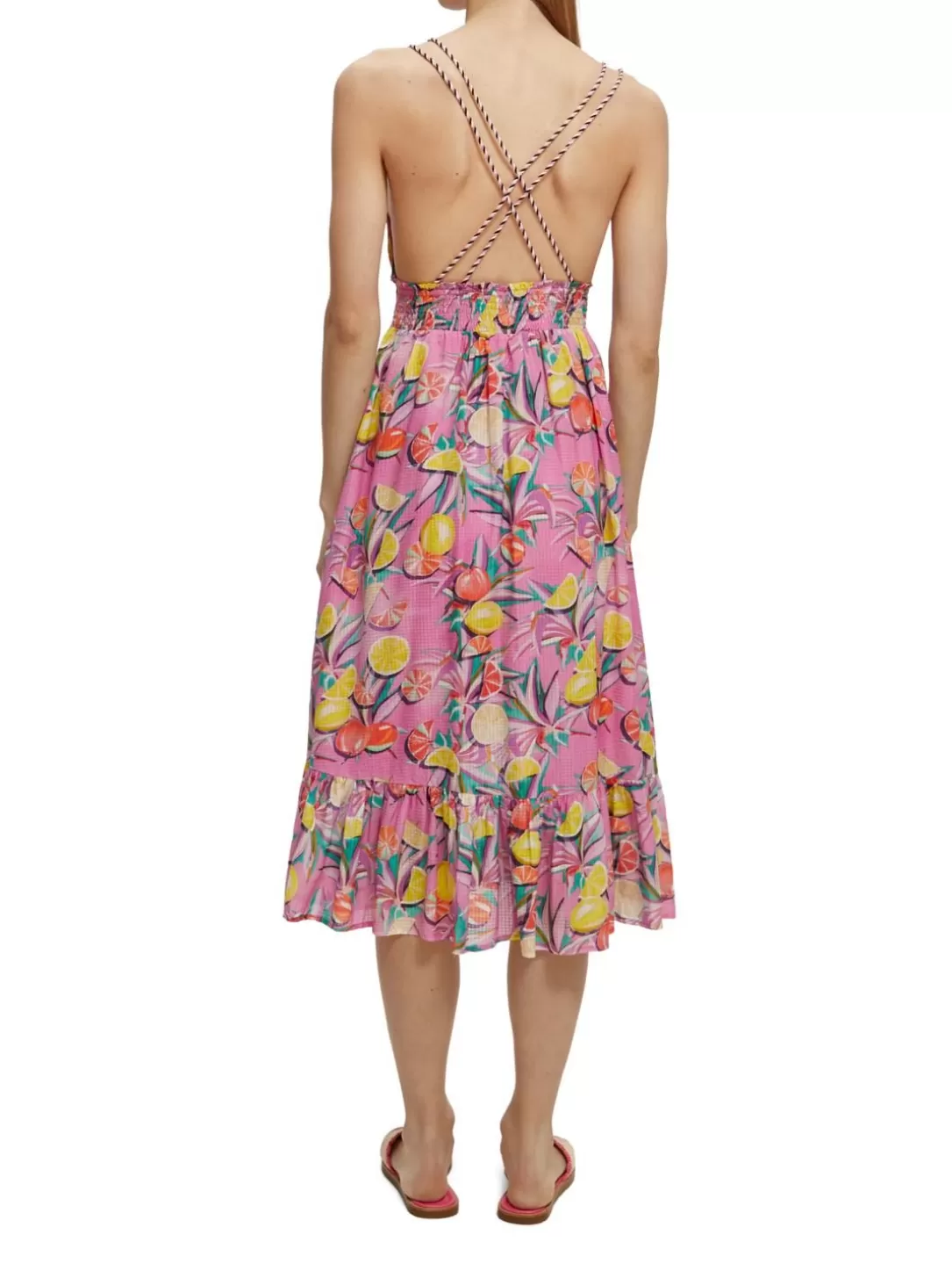 Scotch and Soda Smocked Midi Strap Dress Citrus Squash Orchid Fashion