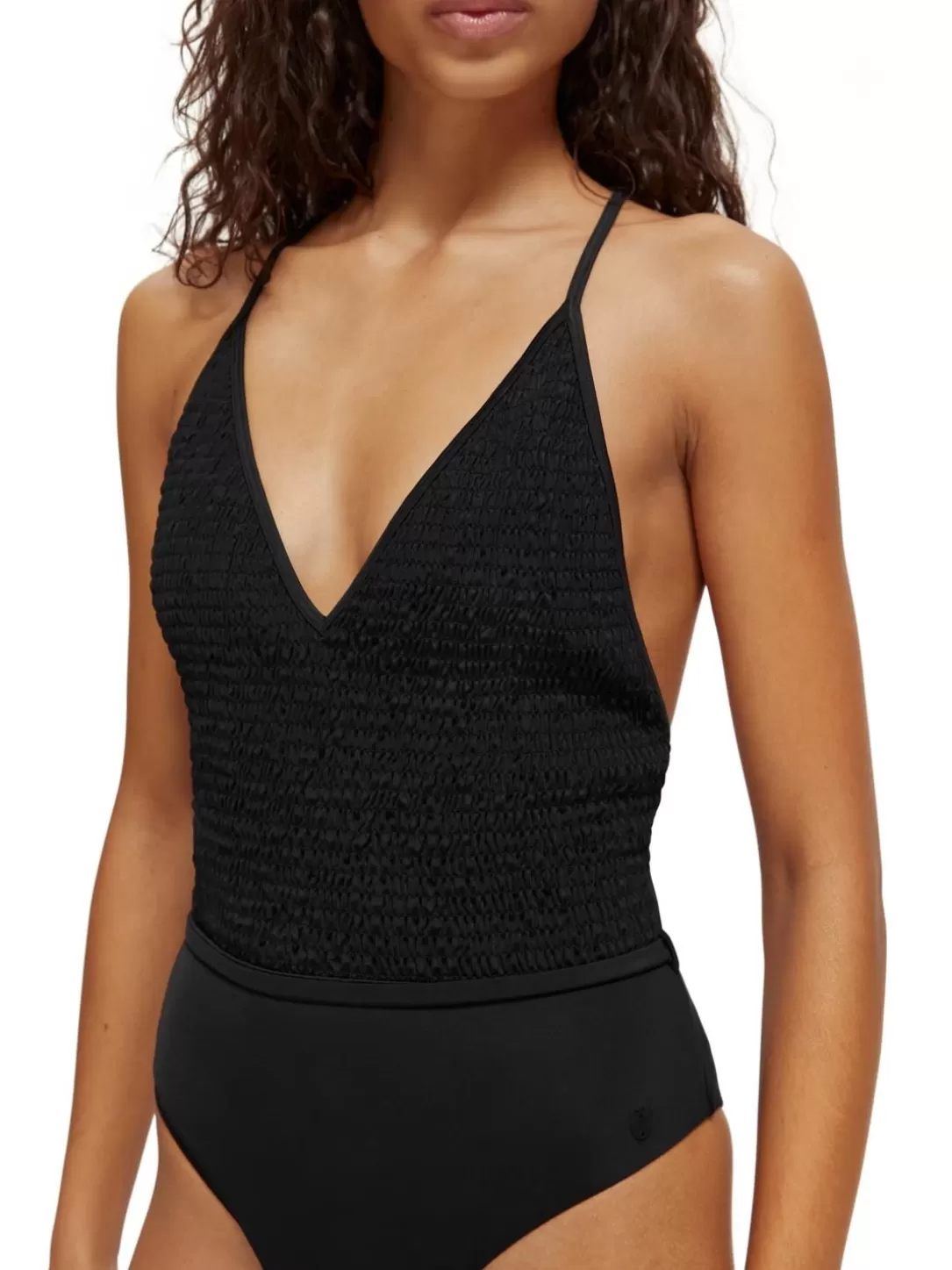 Scotch and Soda Smocked Swimsuit Black New