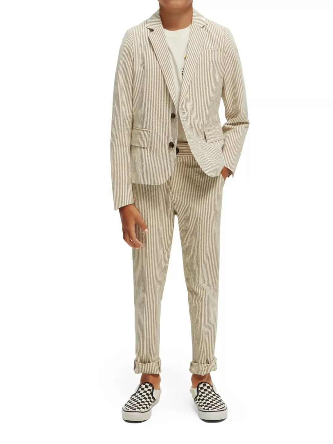 Scotch and Soda Striped Single-Breasted Blazer Sand Stripe Shop