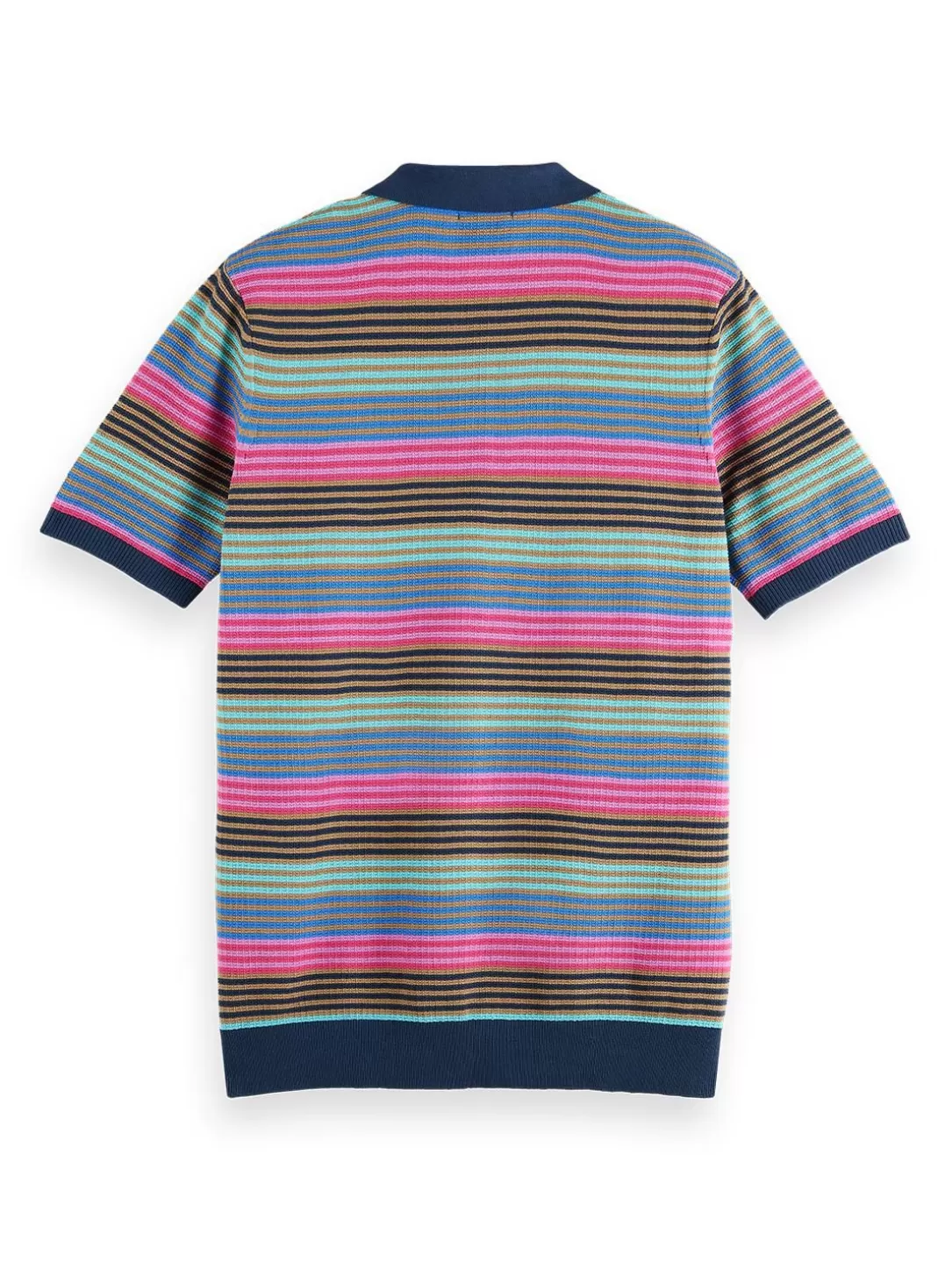 Scotch and Soda Structure Knitted Polo Steel Topaz Blue Stripe Discount