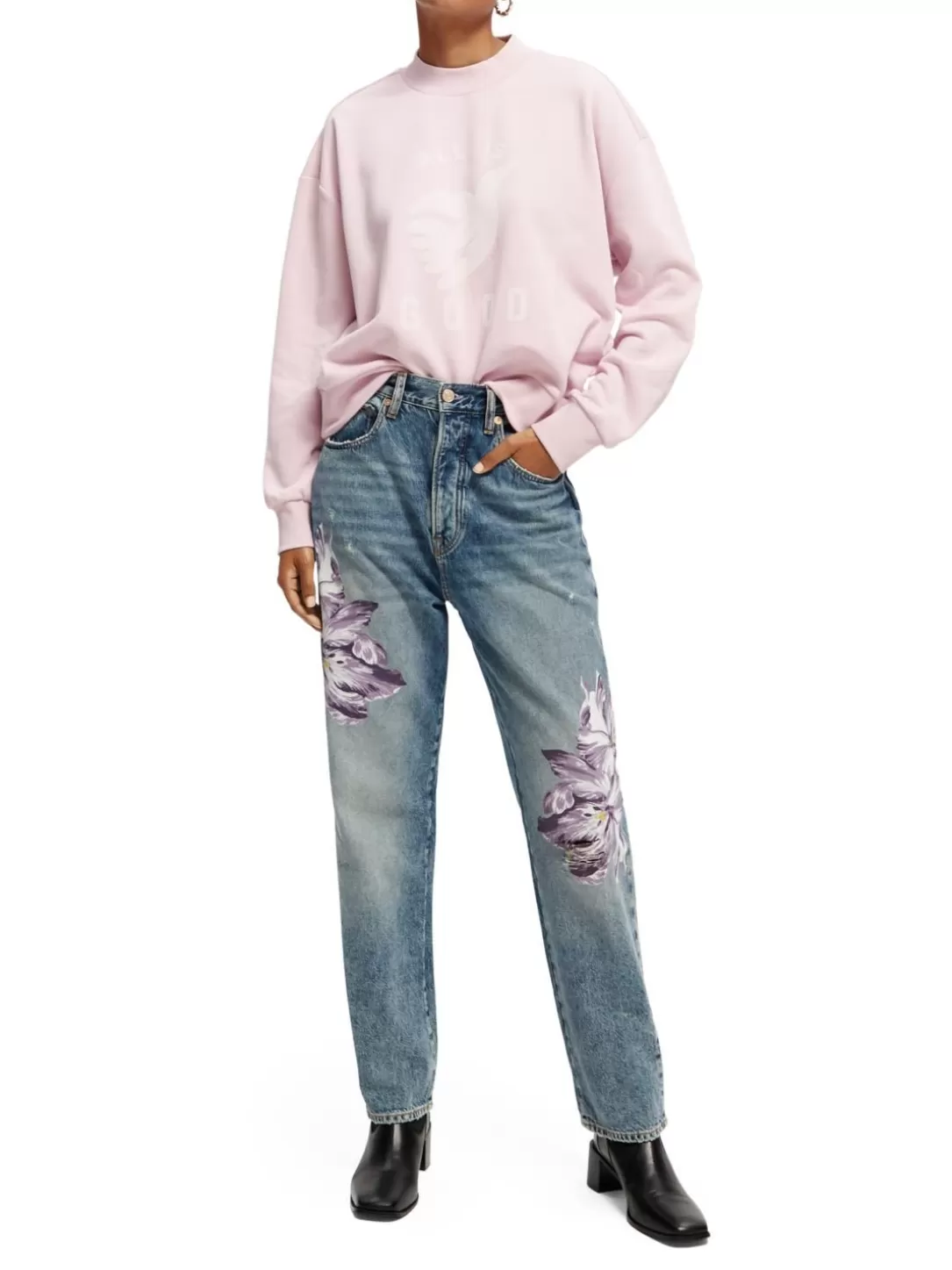 Scotch and Soda The Bay Printed Organic Cotton Boyfriend Jeans Sing Along Discount