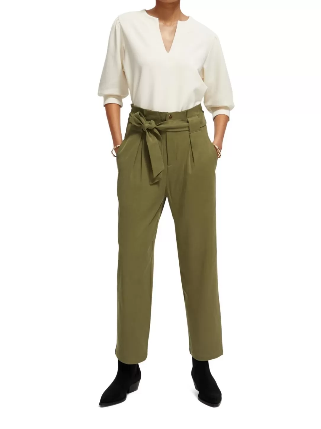 Scotch and Soda The Daisy High-Rise Paper Bag Trousers Army Online