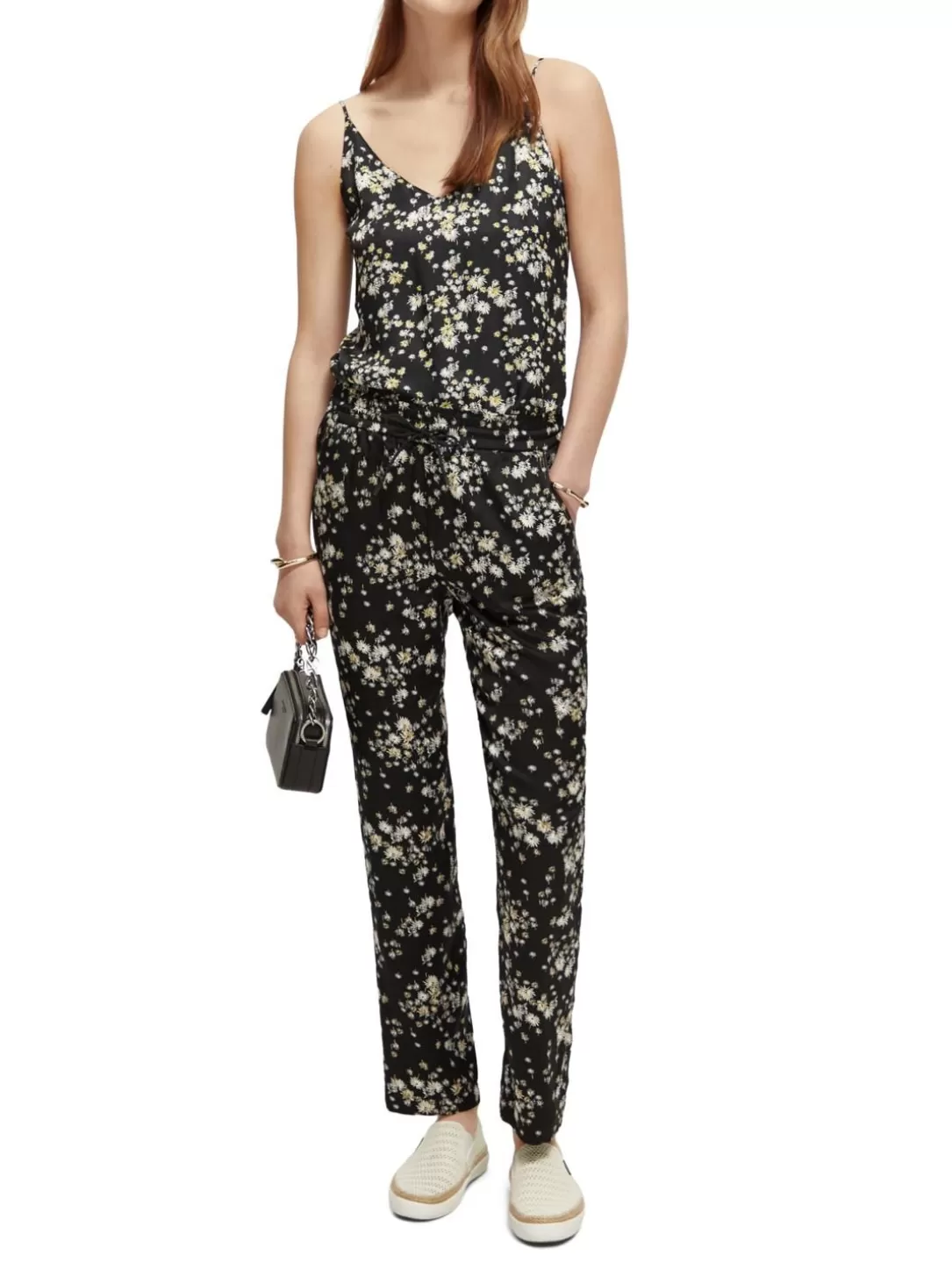 Scotch and Soda The Nina Mid-Rise Printed Tapered Trousers Dandelion Black Cheap