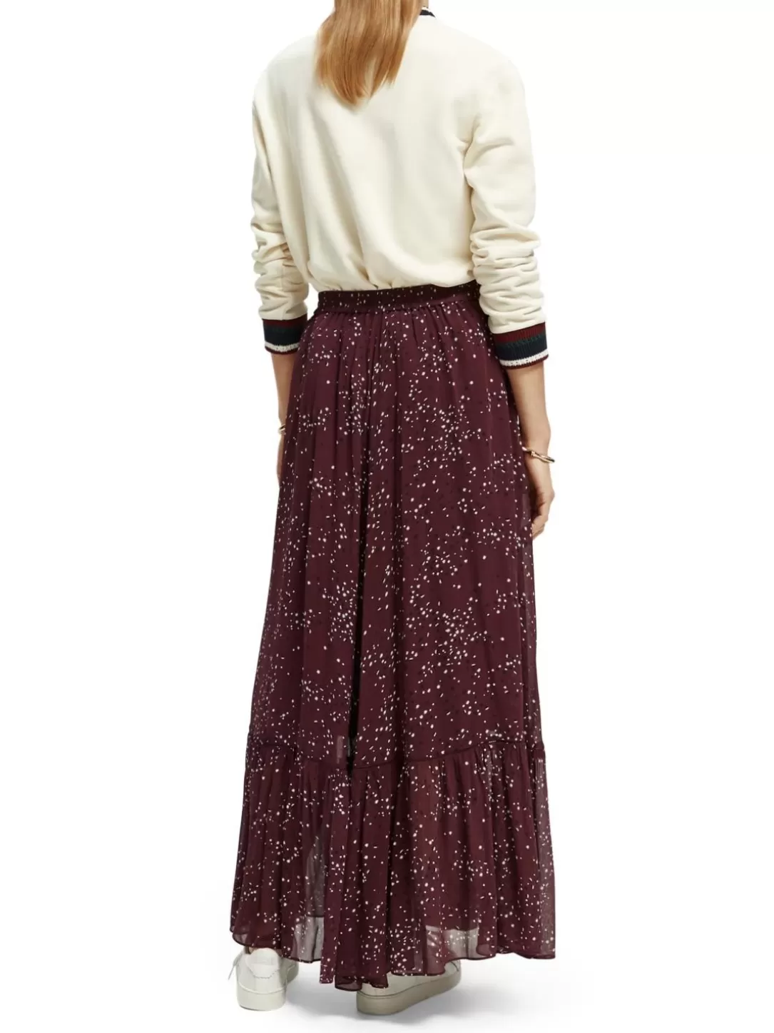 Scotch and Soda Tiered Printed Chiffon Maxi Skirt Milky Way Crimson Cheap