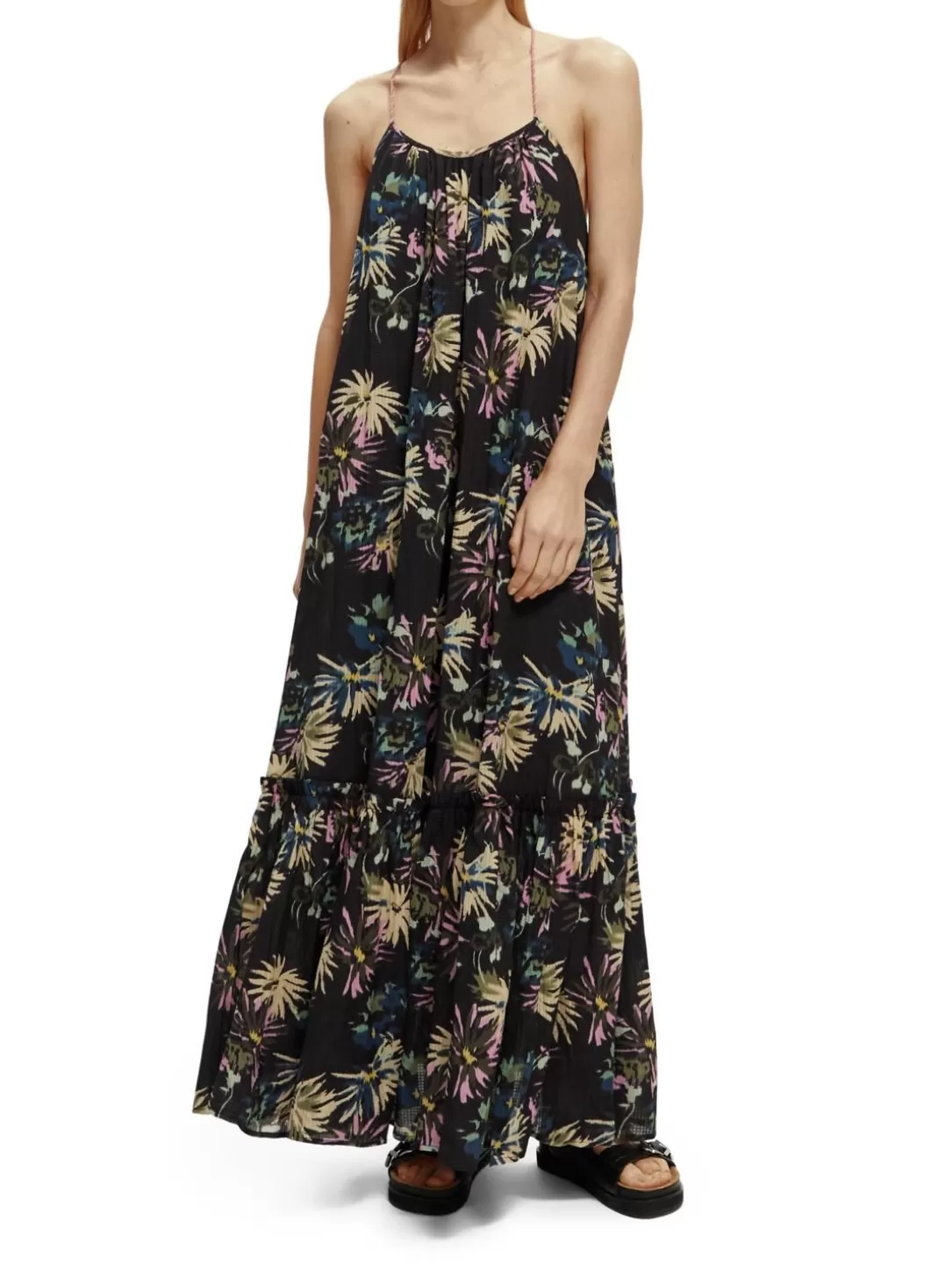 Scotch and Soda Tiered Strap Maxi Dress Aster Black New