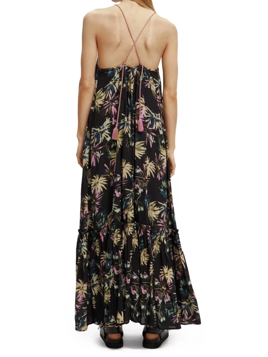 Scotch and Soda Tiered Strap Maxi Dress Aster Black New