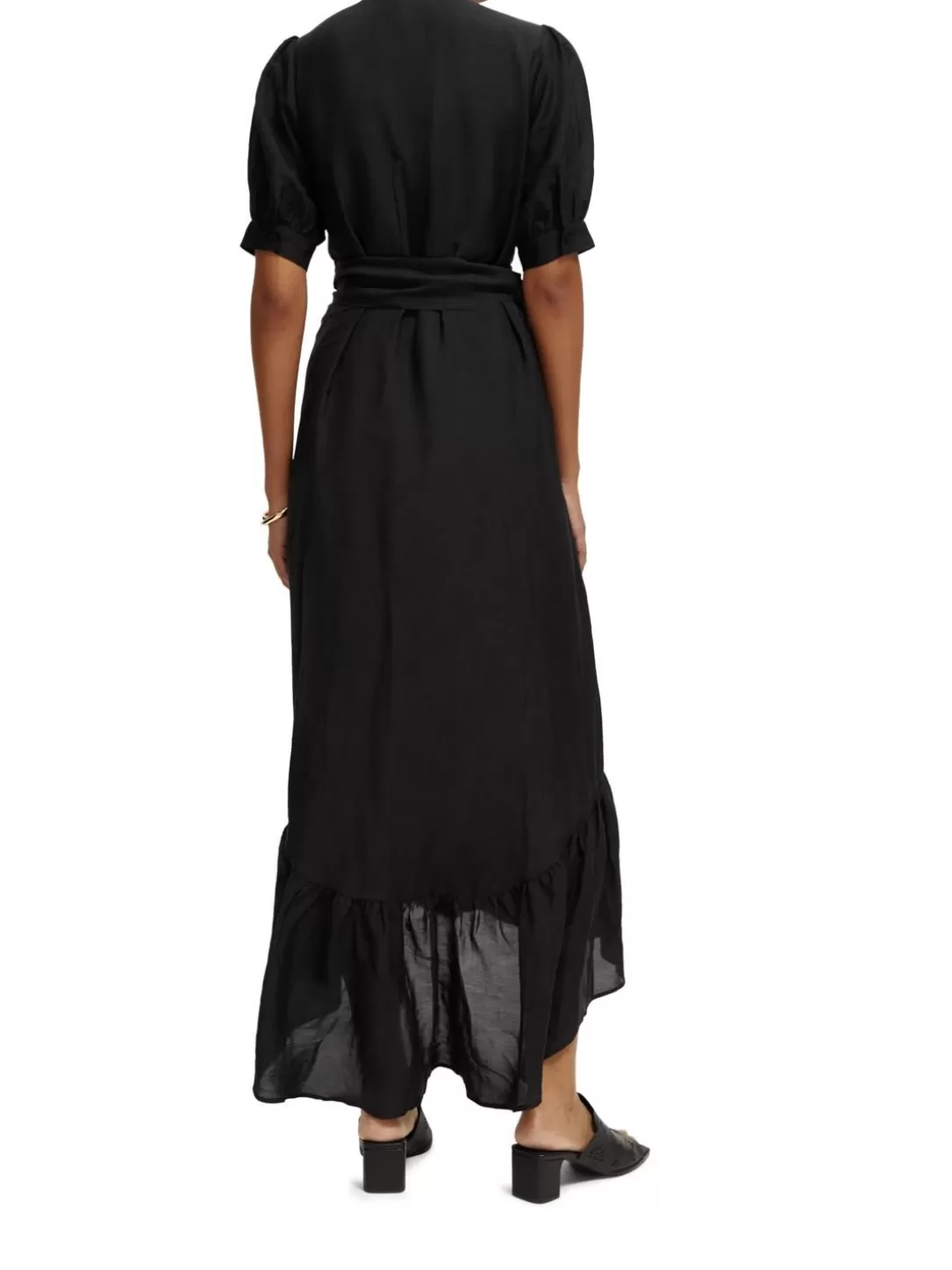 Scotch and Soda V-Neck Elbow-Sleeved Midi Dress Black Best